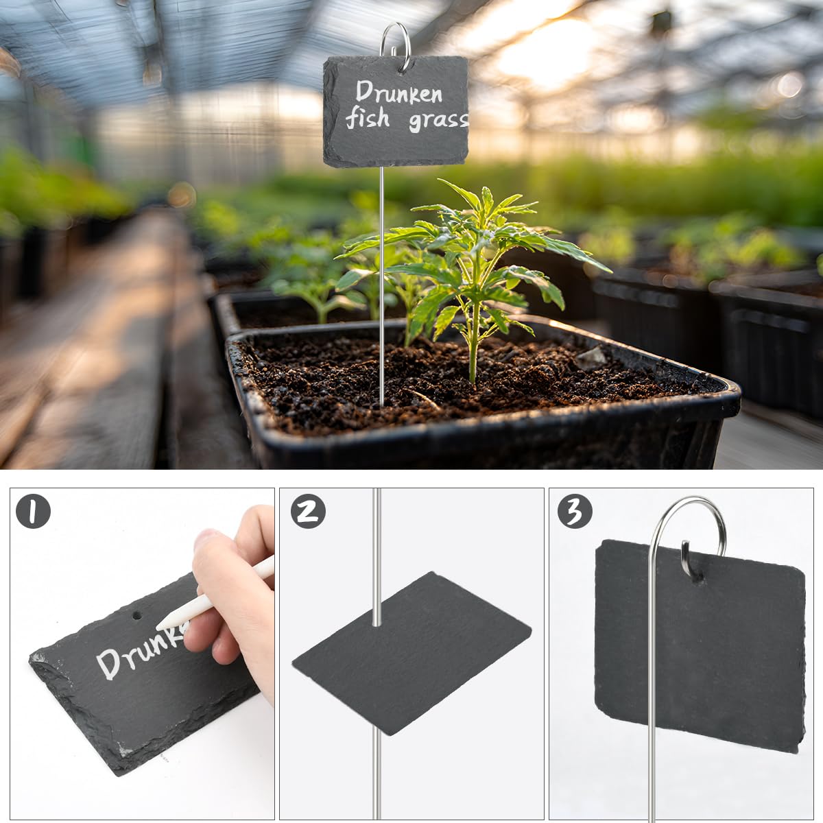 10PCS Étiquettes pour Plantes Potager, Étiquettes Plantes en ardoise,Marqueurs de Plantes de Jardin,10 x 7cm Jardin Balcon Plantes Légumes, Réutilisable, Résistant aux Intempéries