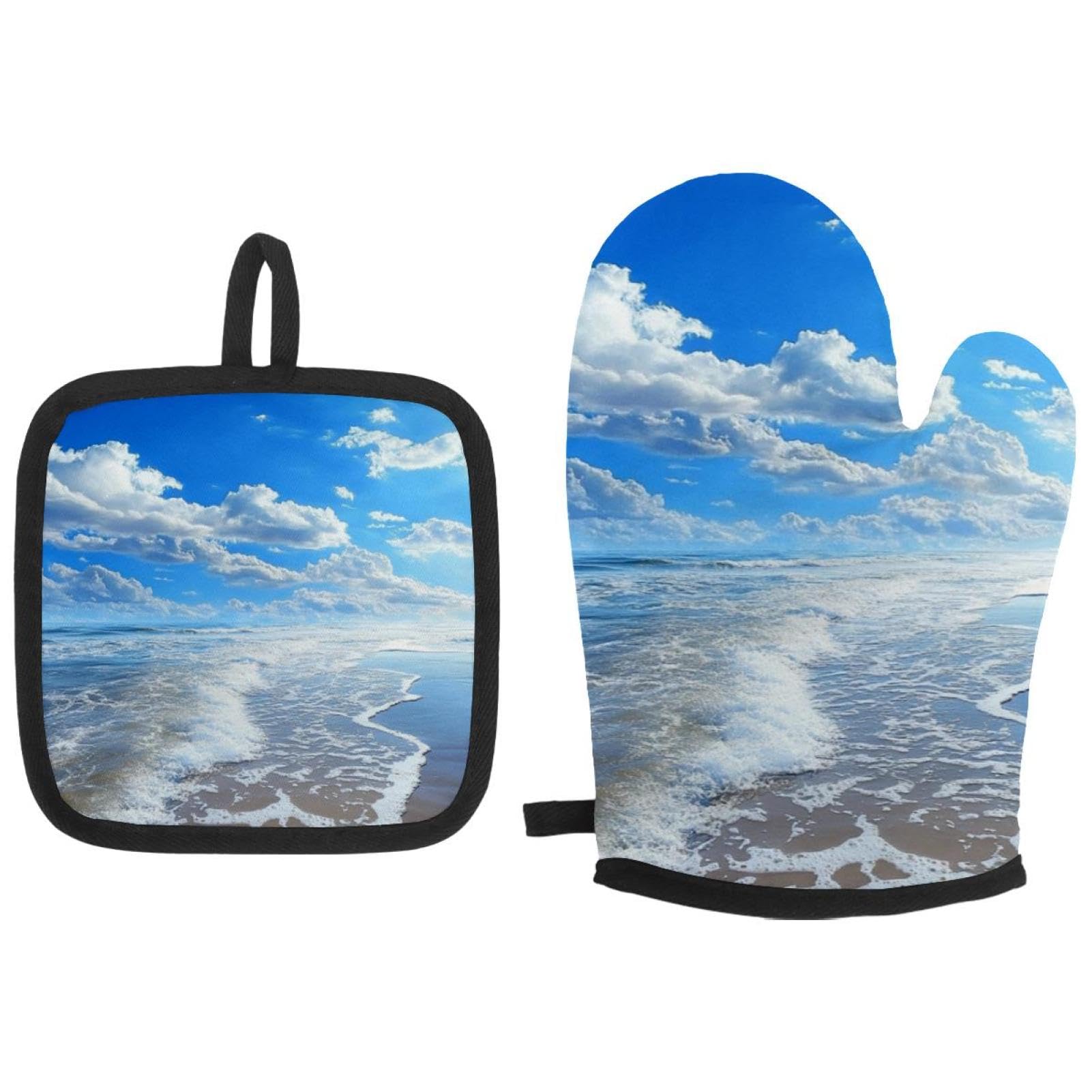 Gants de cuisine résistants à la chaleur maniques de cuisson barbecue Blue Sky Sand pack de 2