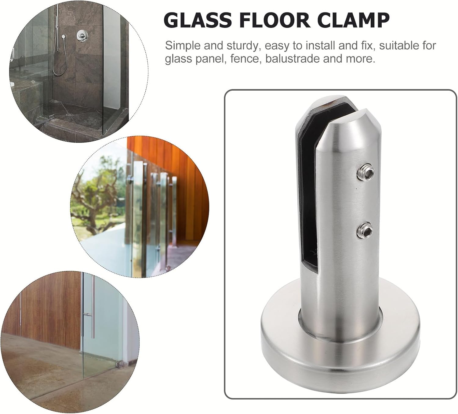 304 Stainless Steel Floor Mounted Balustrade Post with Glass Panel Clamp, Matte Finish Round Base Glass Railing Holder for Staircase and Pool Fence, Includes Cover and Screws