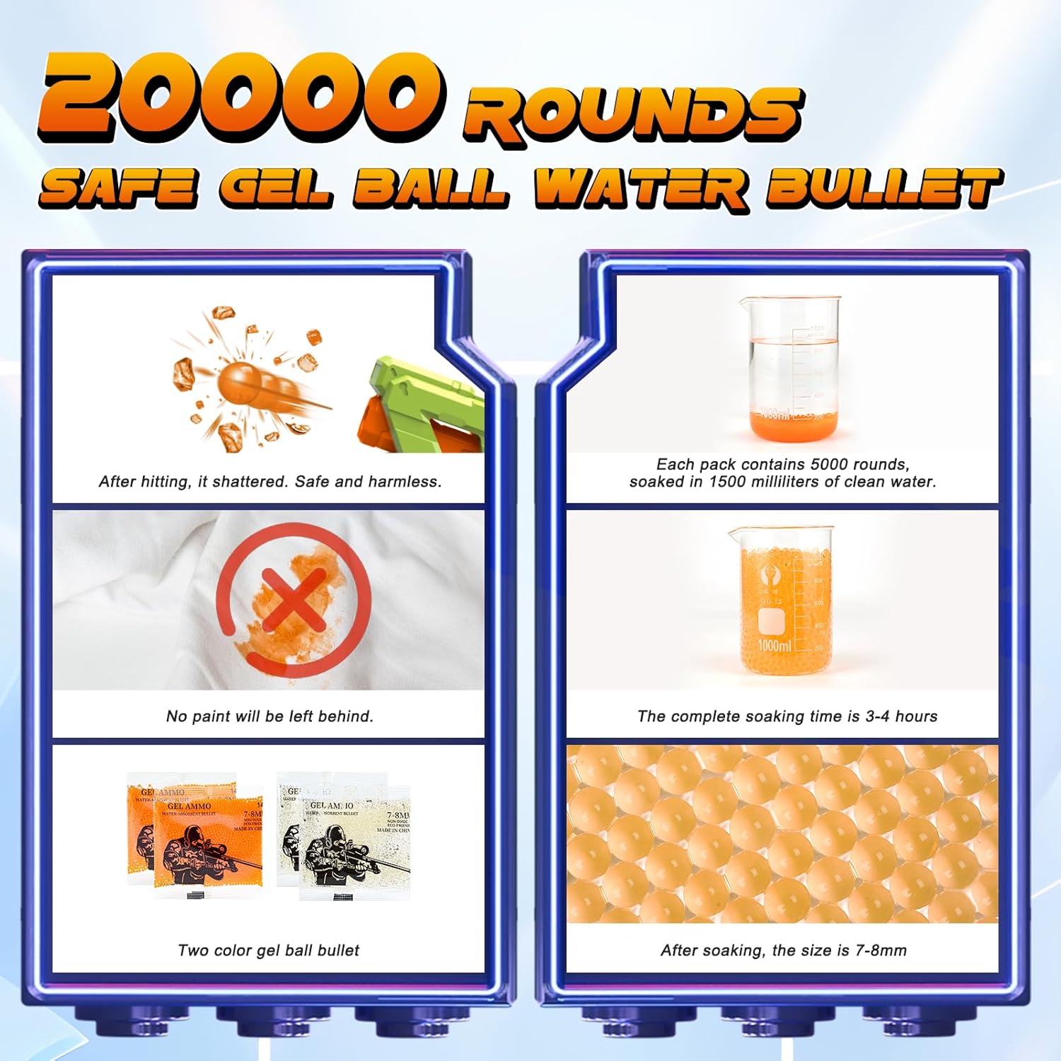 Automatic Gel Ball Blaster for Adults - Splatter Ball Blaster Gun with 20000 Beads, 2 Rechargeable Battery, Electric Splatr Ball Gun for Backyard and Outdoor Activities