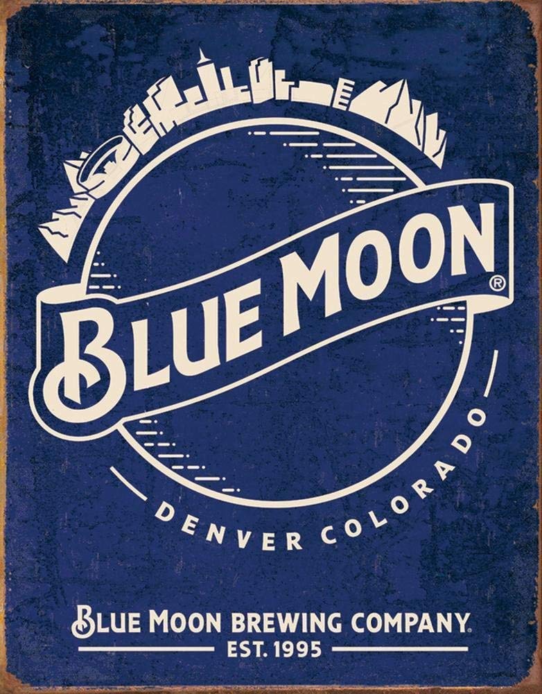 DOGT Metal Sign 8x12 inches Blue Moon Beer Skyline Metal Tin Metal Sign