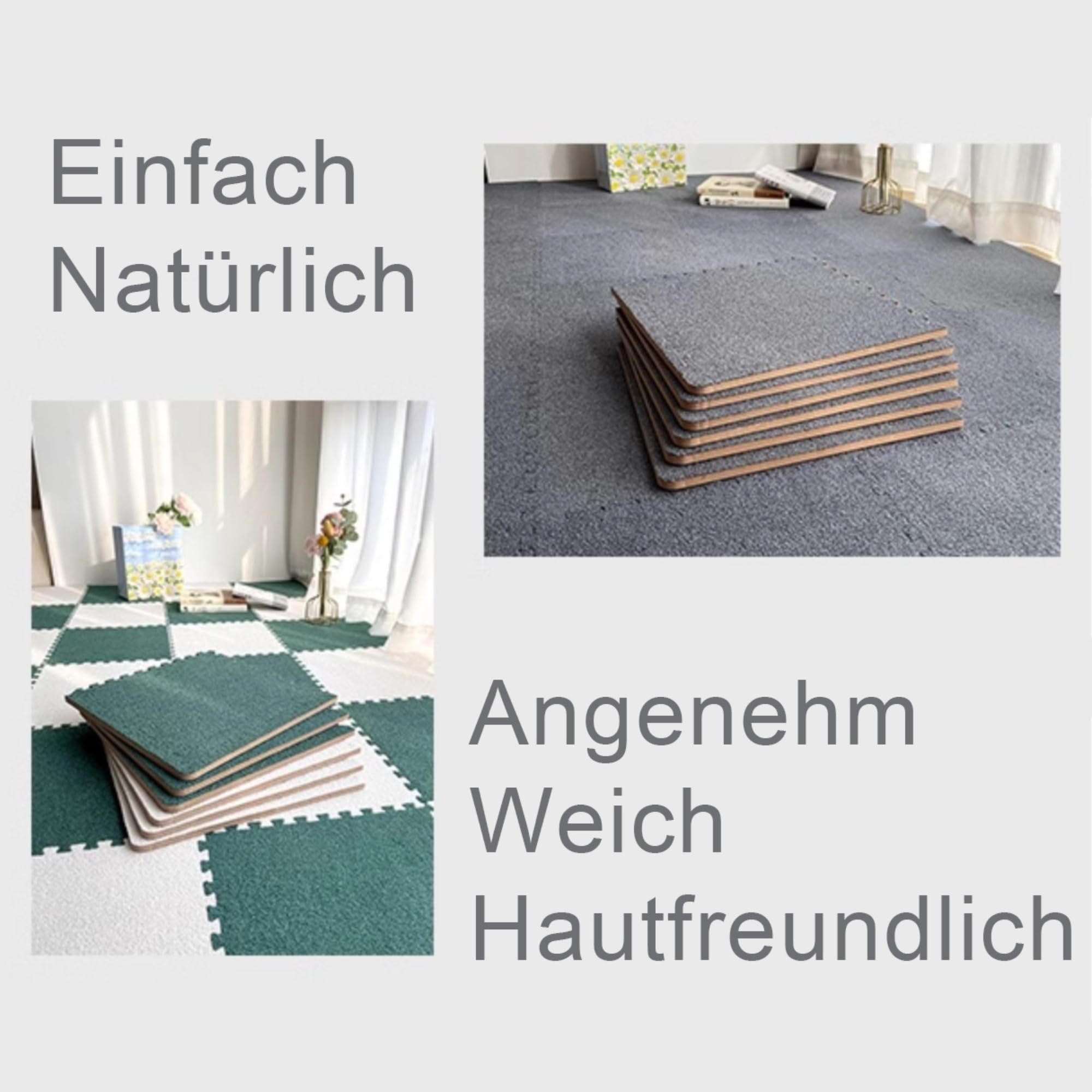 10 Stück Puzzleteppich, 30x30 cm Puzzle Teppich Matte, Wildleder Anti-Rutsch Schaumstoff-Bodenmatten für Schlafzimmer, Wohnzimmer (Dunkelgrau + Hellgrau)