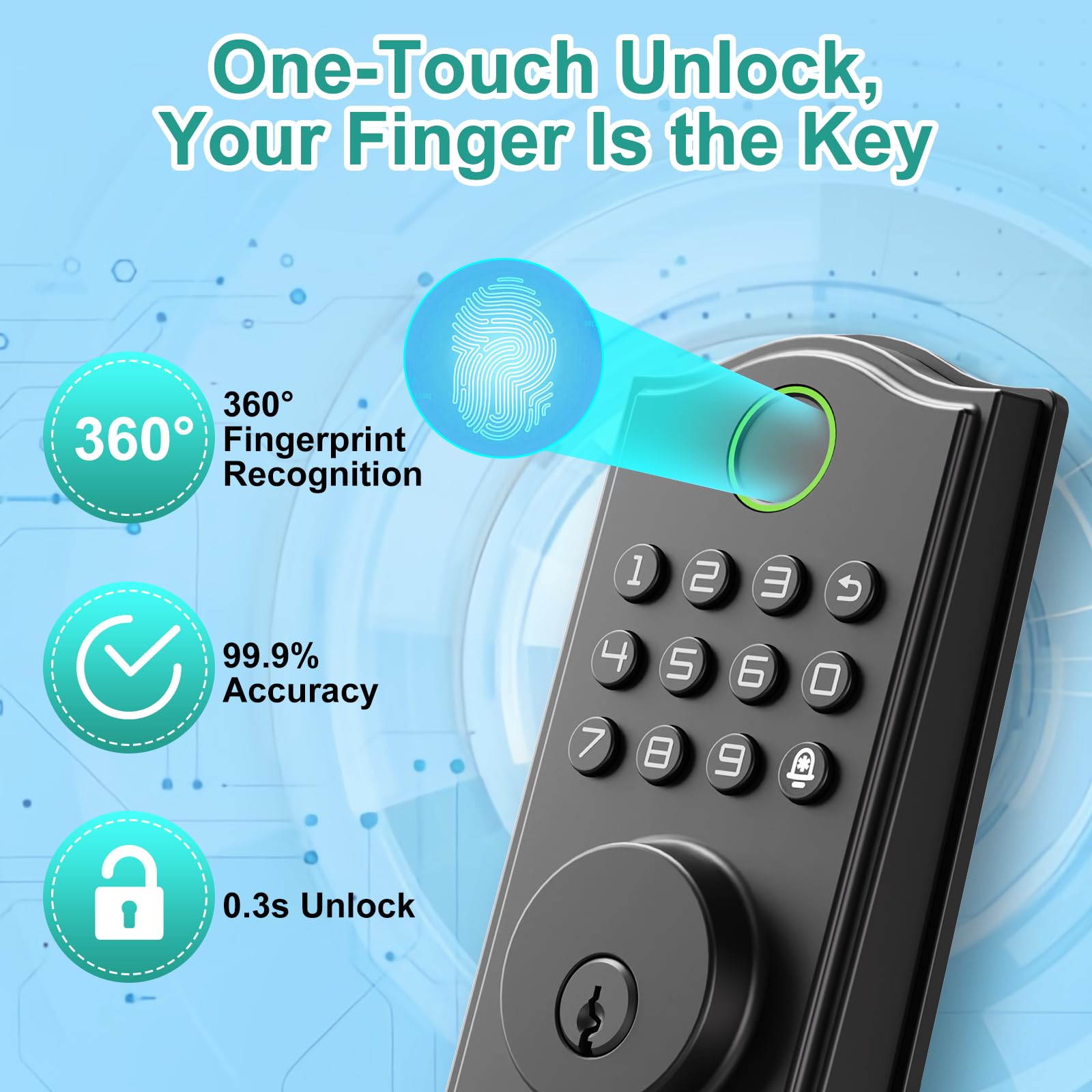 Cerradura inteligente para puerta, cerrojo de entrada sin llave con asa, huella dactilar/aplicación/código/desbloqueo de llave, teclado antimiradas, bloqueo automático, fácil de instalar