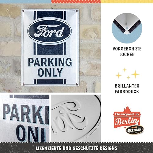 Miniatura 3 de Nostalgic-Art Letrero de lata retro, 11.8 x 15.7 pulgadas, Ford Solo aparcamiento, idea de regalo para fanáticos de accesorios de automóvil, placa