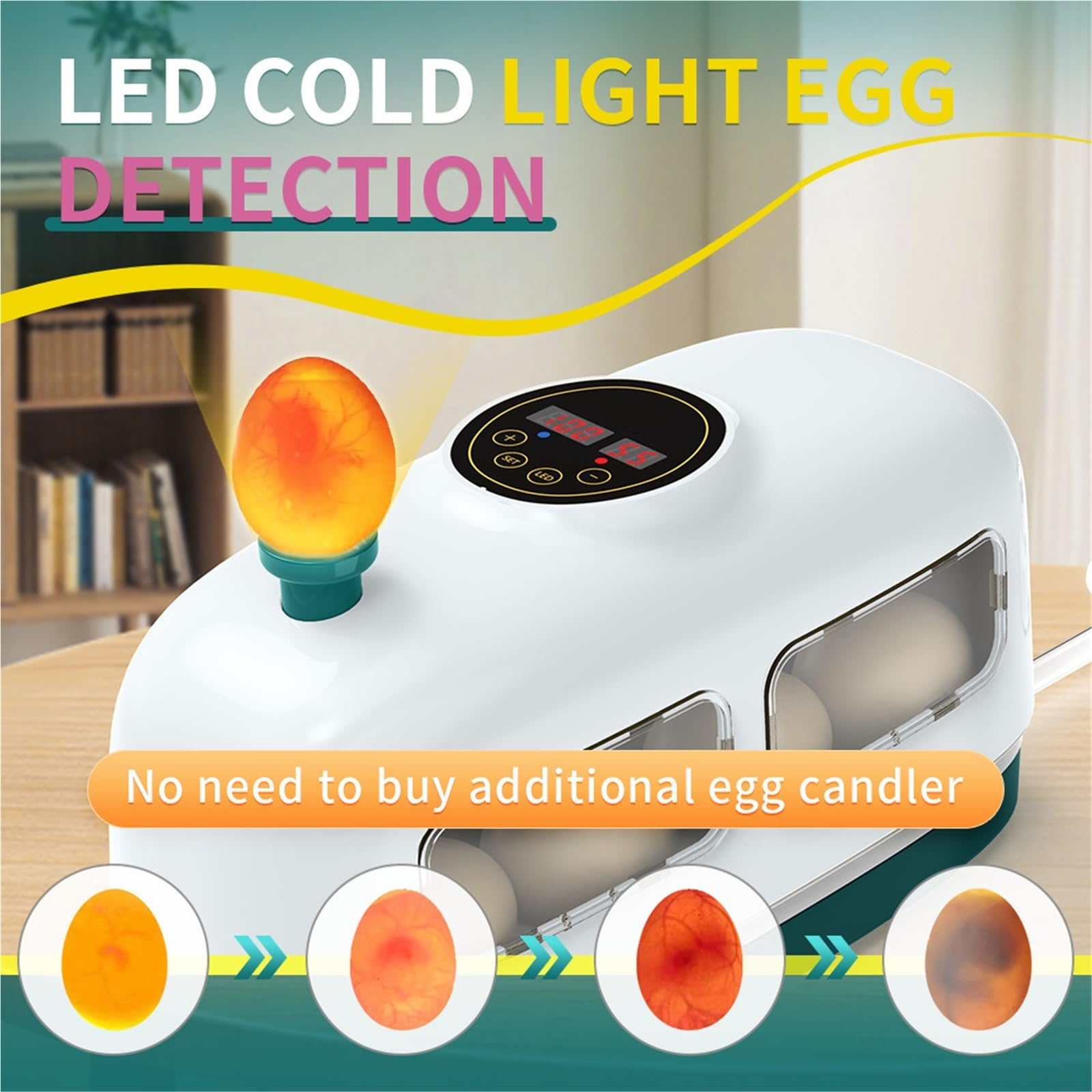 Incubatrice per uova, Incubatrice Per 8 Uova Con Rotazione E Controllo Della Temperatura, A Lume Di Candela Integrata Per Da Cova, Polli(YELLOW)