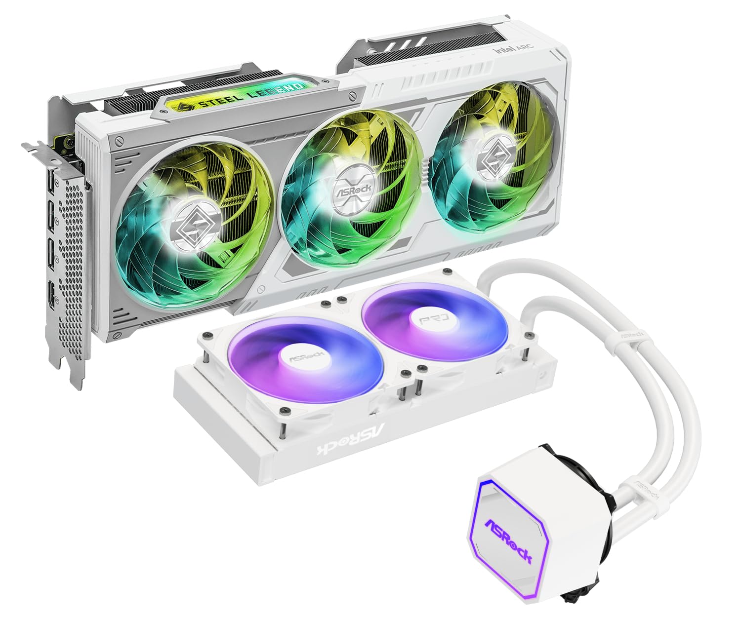 ASRock Intel Arc B580 Steel Legend 12GB OC & PRO White 240 ARGB AIO Cooler Bundle | Premium Performance with White Aesthetic