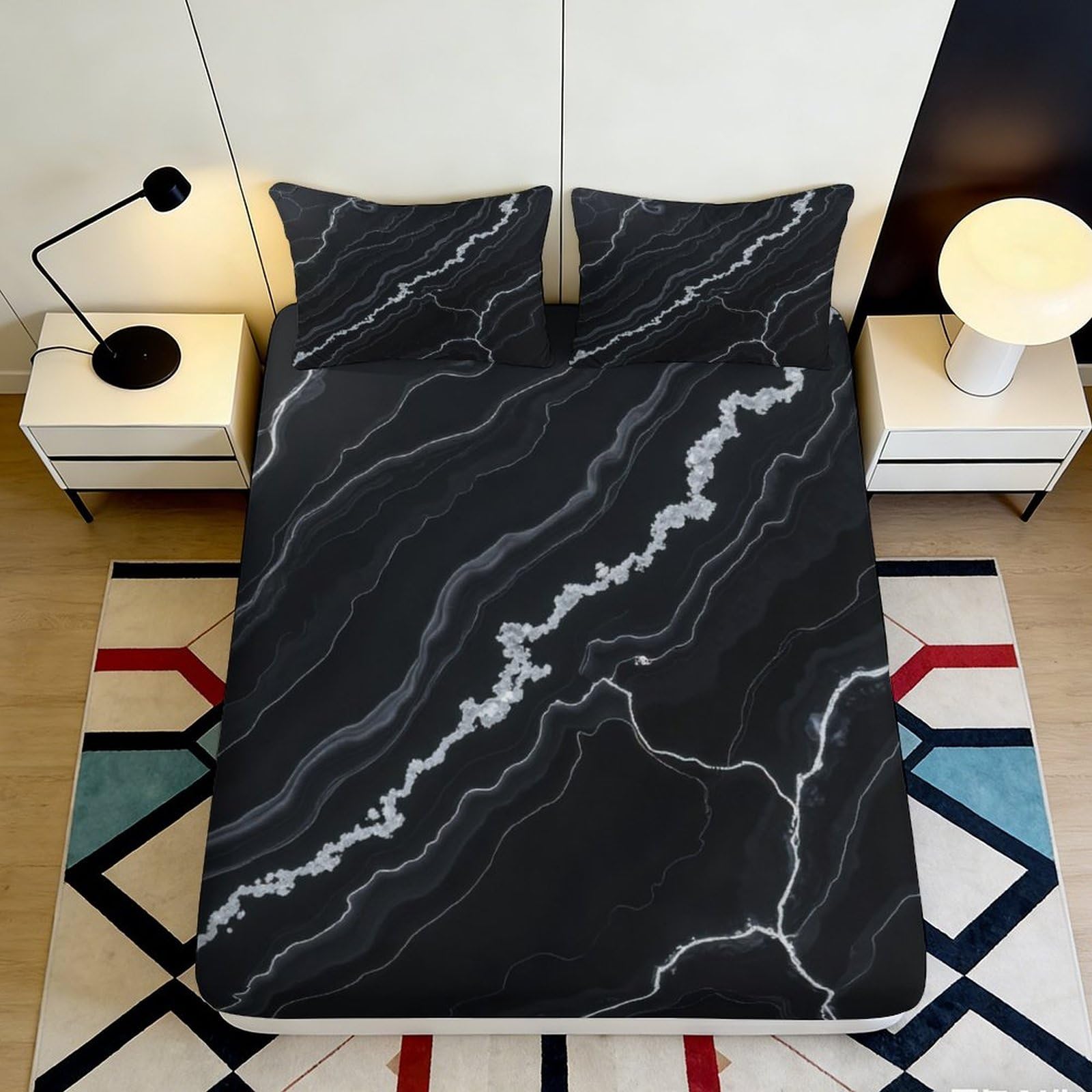 Uynsixtme Style-1 3D Printed Marble Pattern Fitted Sheet Microfiber Non-Slip Deep Pocket Marble Mattress Fitted Cover Full Wrap Washable Bedding For Adults 140X200x25cm