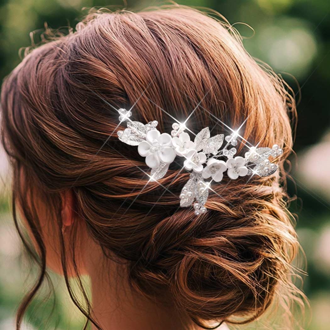Pettine per capelli da sposa con perle argentate, accessorio per capelli da sposa per donne e ragazze
