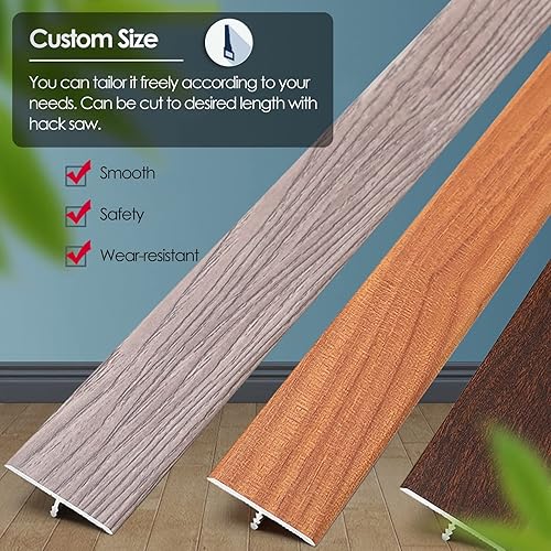 Miniatura 8 de Tiras de transición de moldeo en T para pisos laminados, borde de puerta estrecha de madera a azulejo, umbrales de puerta de metal para