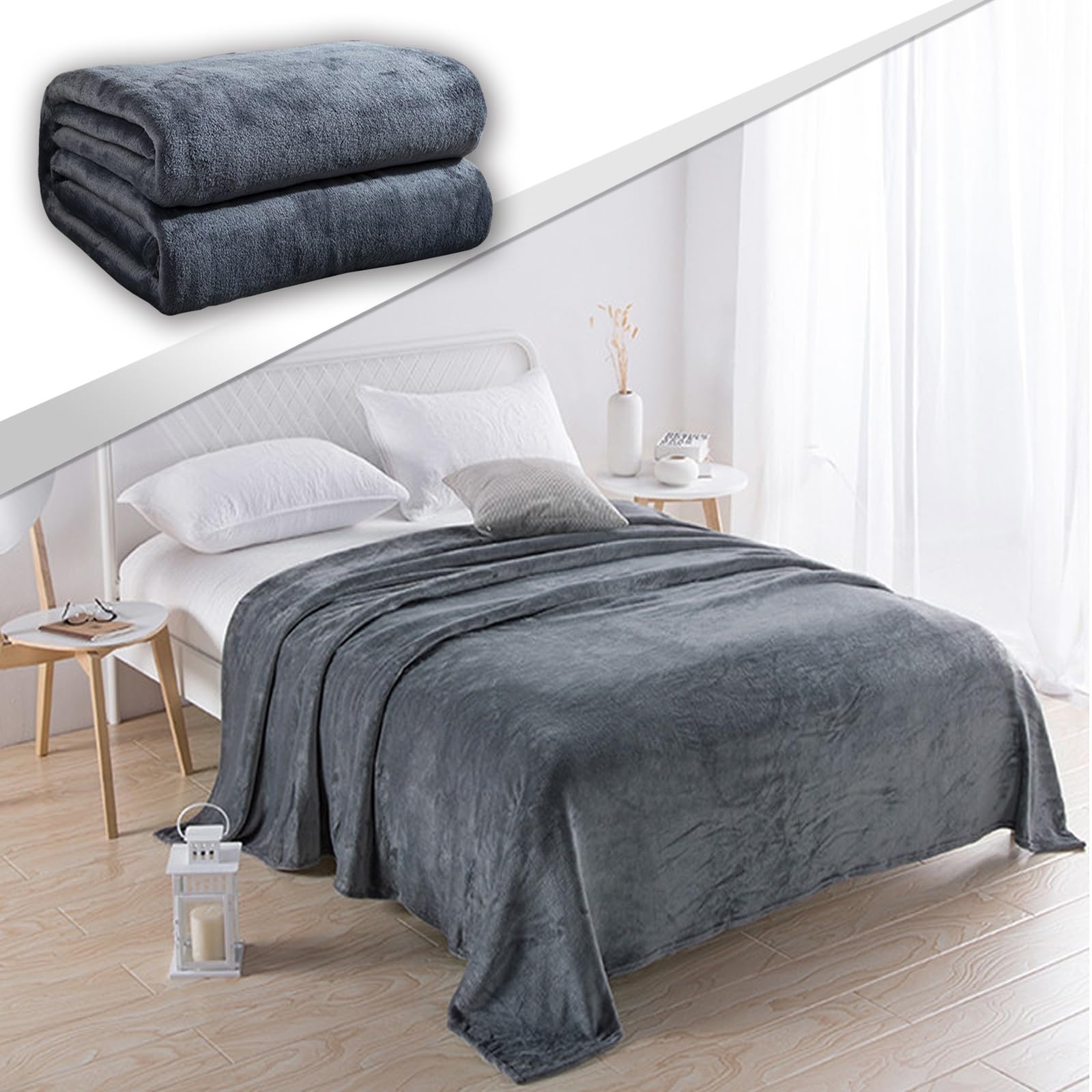 Couverture en fausse cachemire fourrure de luxe plaid sherpa chic gris foncé pour lit