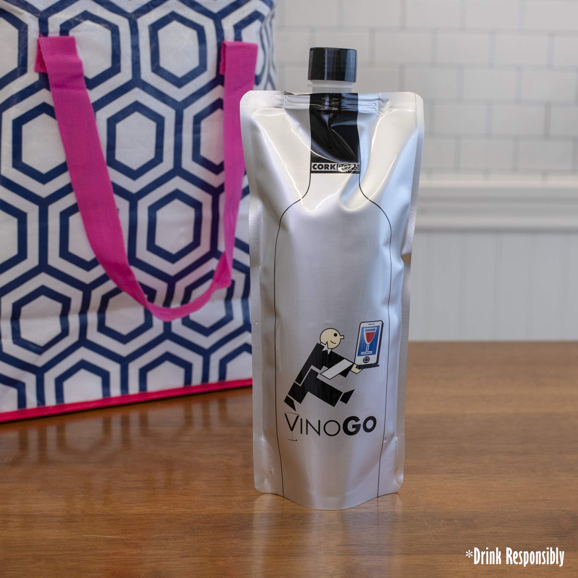 Cork Pops Silver Tone 750 ml VinOGo Mylar Wine Pouch