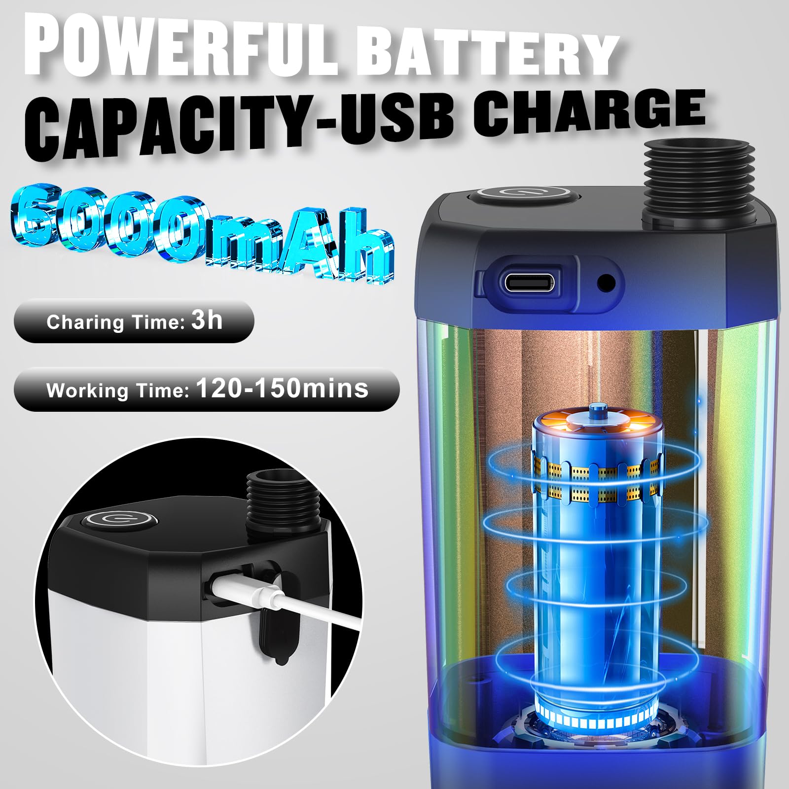 Spopal Przenośny prysznic kempingowy,[6000 mAh], prysznic kempingowy z pompką i wskaźnikiem temperatury, zestaw z głowicą prysznicową i wężem 2 m, do wędrówek, podróży, samochodu