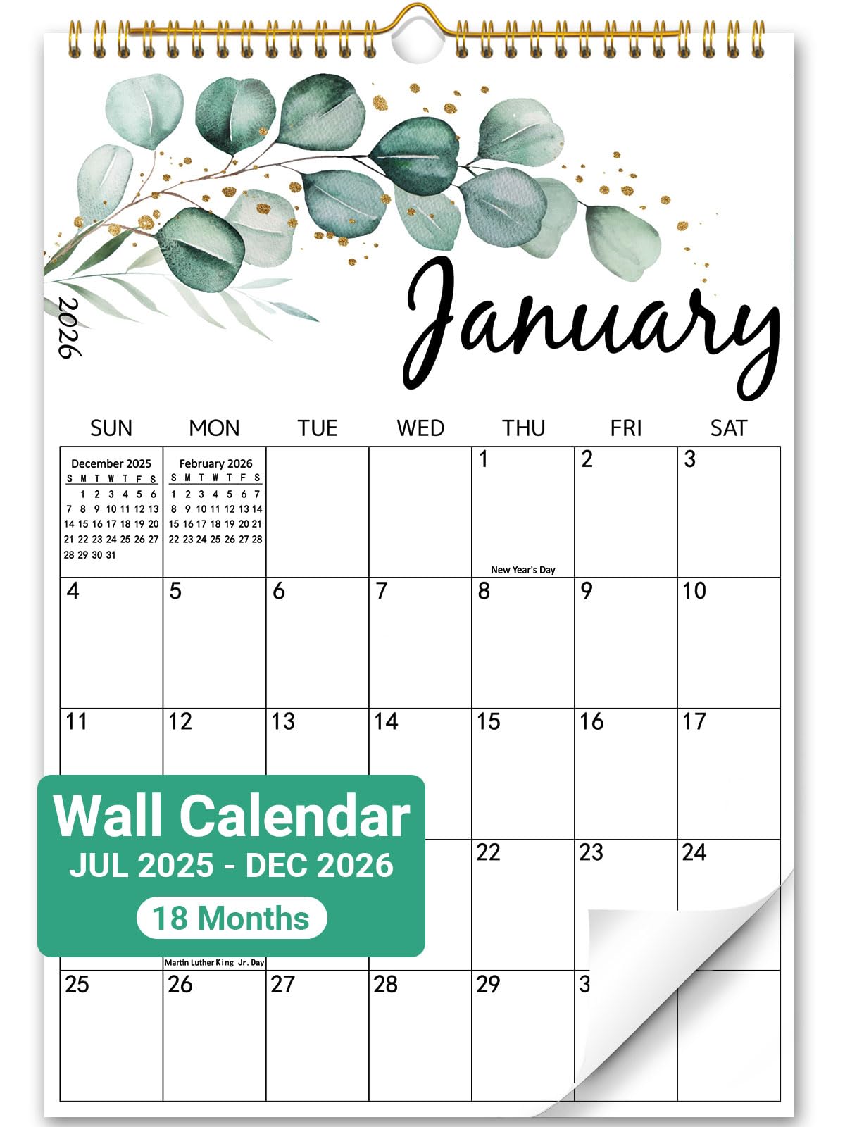 2025-2026 Wall Calendar - 18 Months Hanging Wall Calendar from July 2025 to December 2026, Aesthetic Greenery Large Calendar for Office and Home &