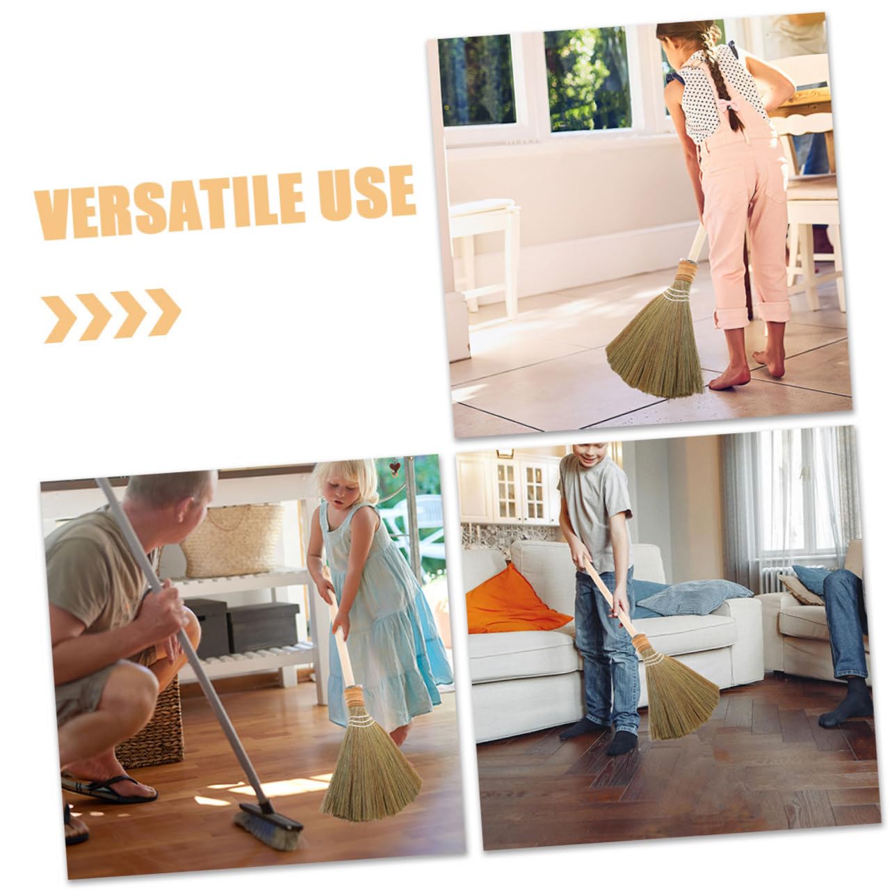 Healeved Escoba de maíz natural hecha a mano con mango de madera suave para patio, garaje y uso comercial, diseño tradicional vietnamita para limpieza de patio y jardín