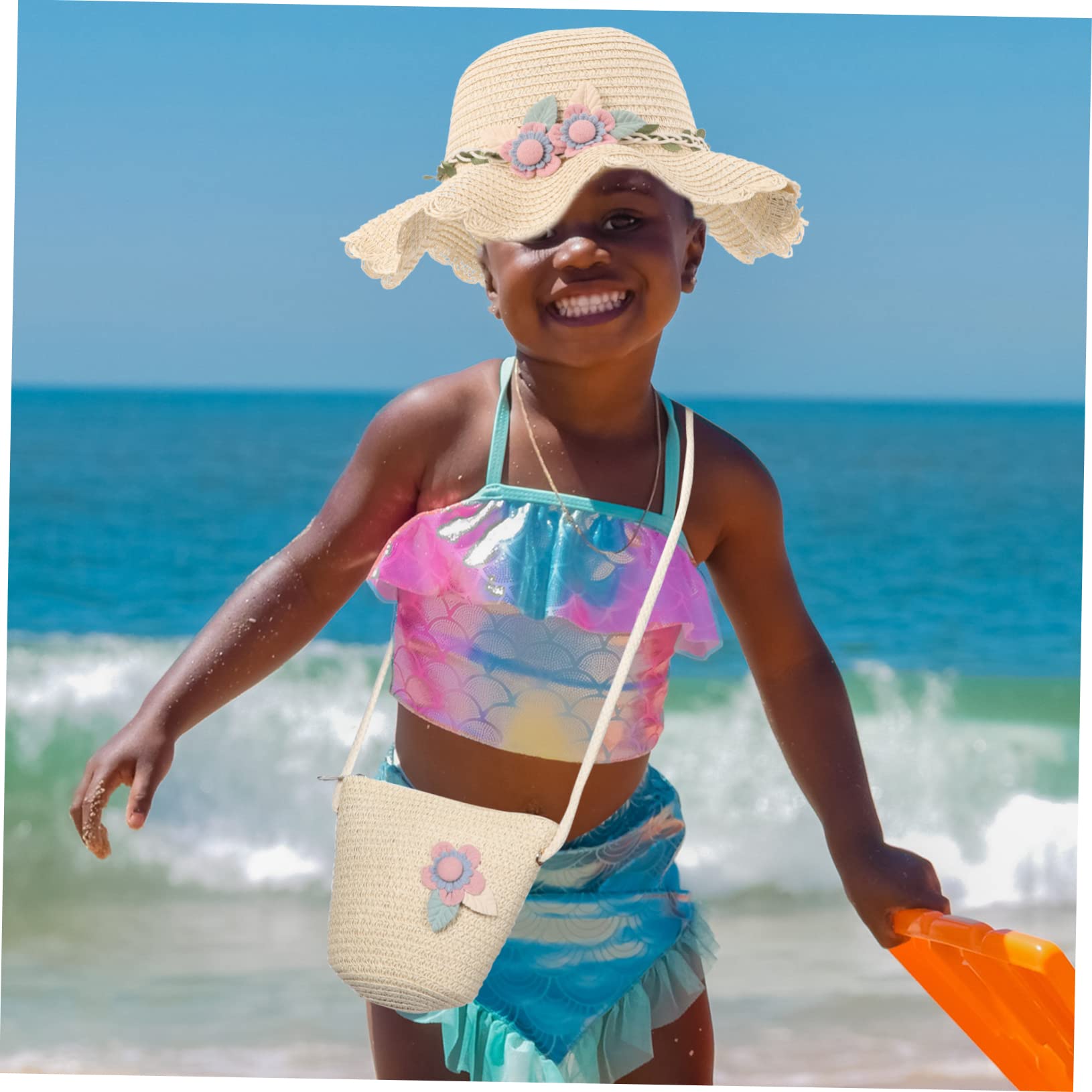 Healvian Strandhut Für Mädchen Sombrero De Mädchen Hüte Babymützen -mädchen-Hut Sonne Sommer Strandhüte Bucket Hats Für Mädchen Sommerhüte Für Baumwolle Tasche Stroh