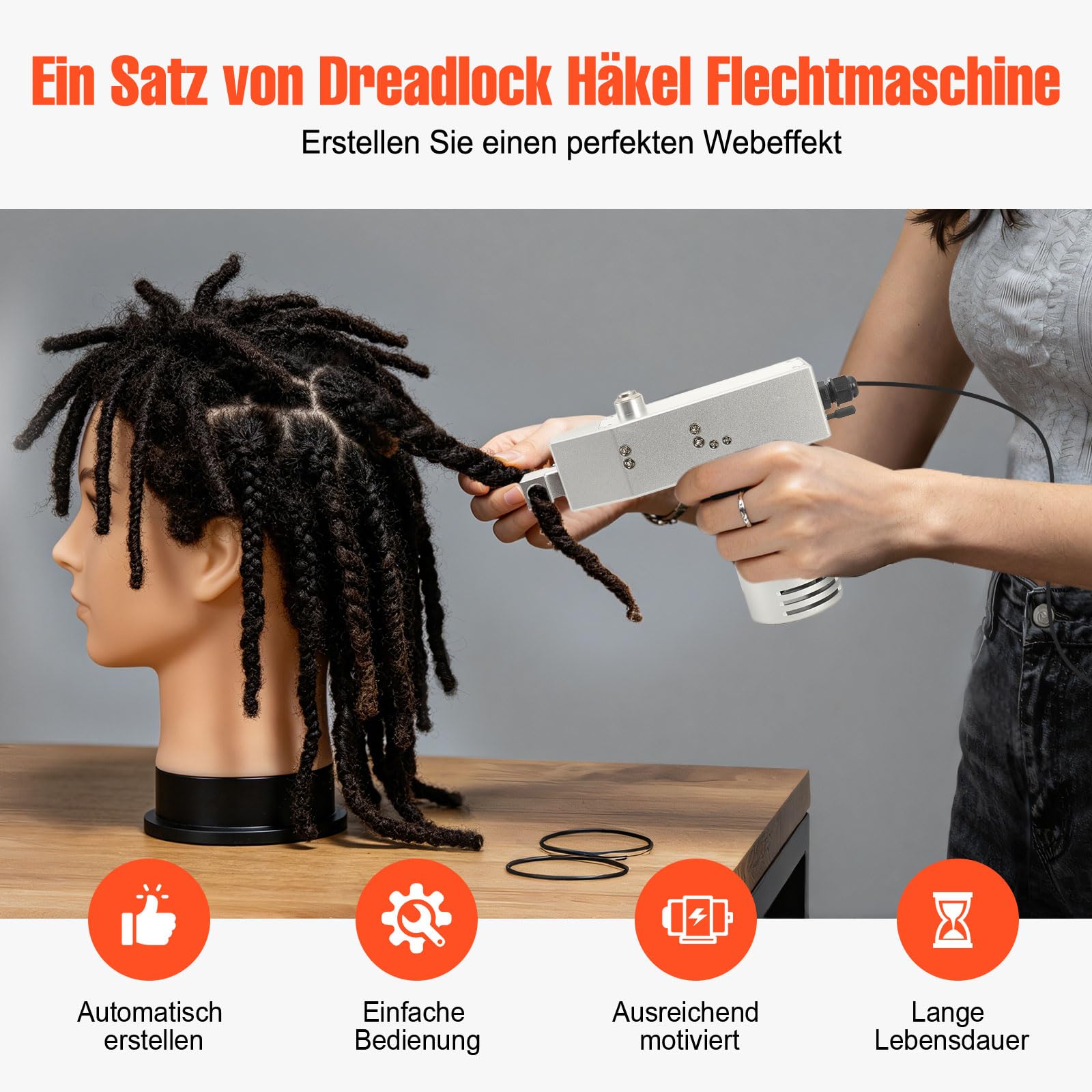 Elektrische Dreadlock Häkel-Flechtmaschine AC 110-240V Tragbar Automatisch 6/8/10mm Flechtloch-Durchmesser