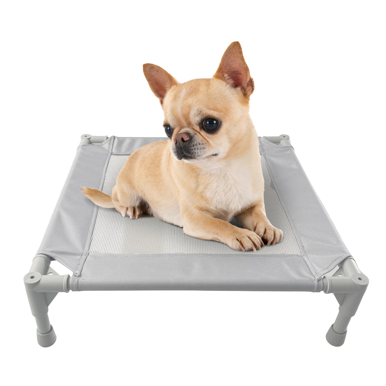 Pozico Elevated Pet Bed with Breathable Mesh for Small Cat and Dog, Raised Cooling Pet Cot for Puppy and Kitty, 18.9x18.9 inch (Gray Bed)