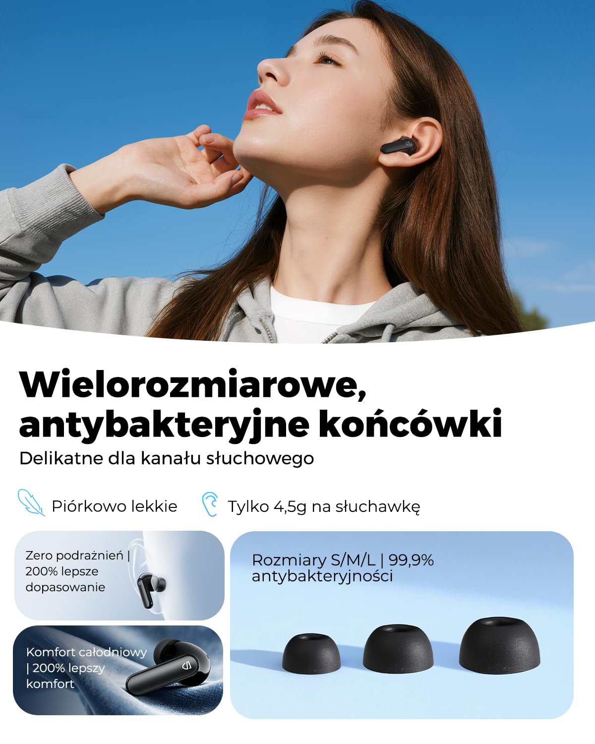 SOUNDPEATS Q3 Pro Bezprzewodowe Słuchawki Douszne z Aktywną Redukcją Szumu Dźwięk Przestrzenny 13mm Przetworniki 42 Godziny Odtwarzania Bluetooth 6.0 Wodoodporność IP55 Idealne do Gier Czarny