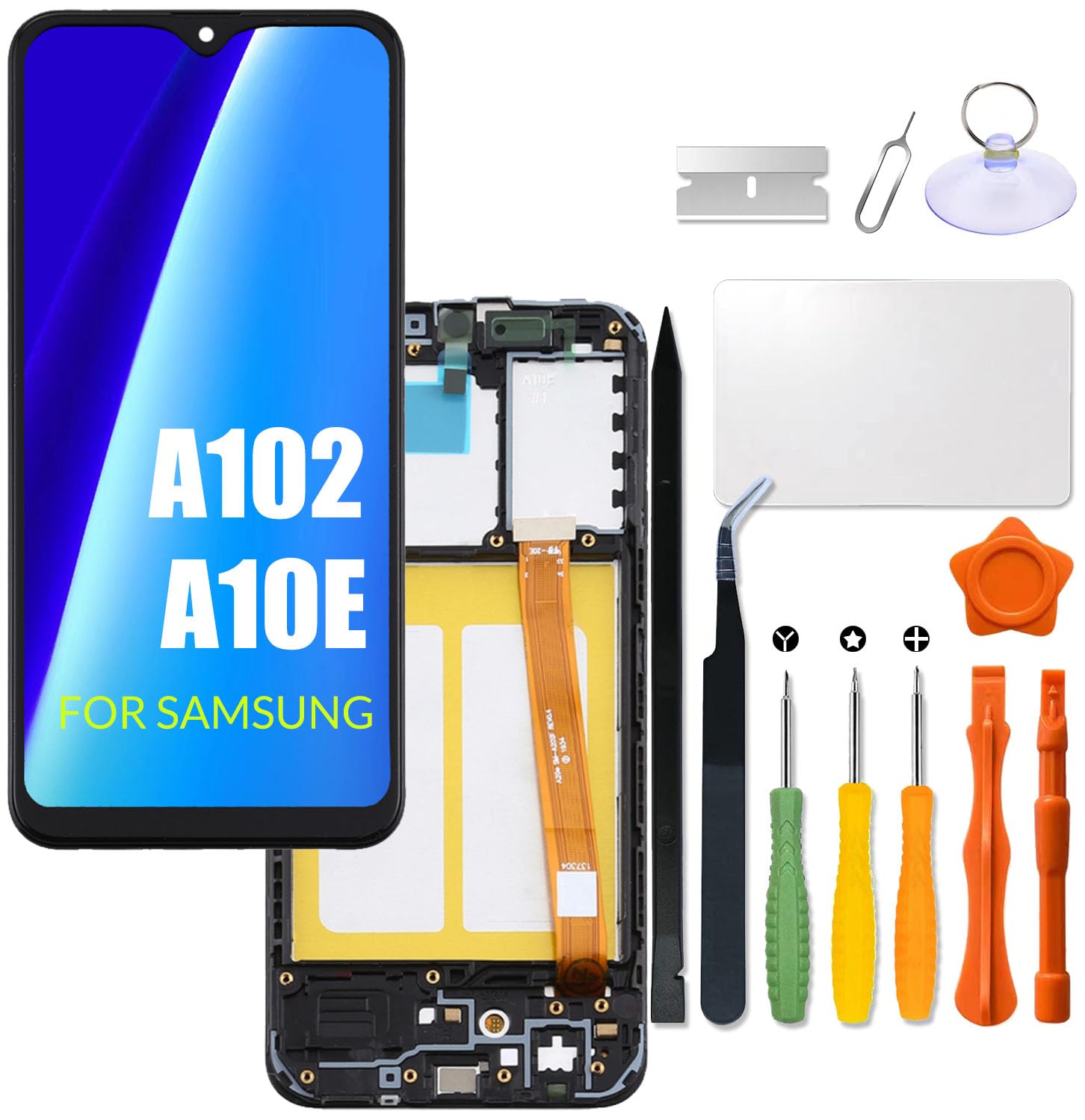 Replacement for Samsung Galaxy A10e LCD Screen with Frame for Samsung A102 A102D A102F A102U A102DS A102F/DS S102 S102DL Touch Screen Digitizer Assembly LCD Display with Repair kit(Black with Frame)