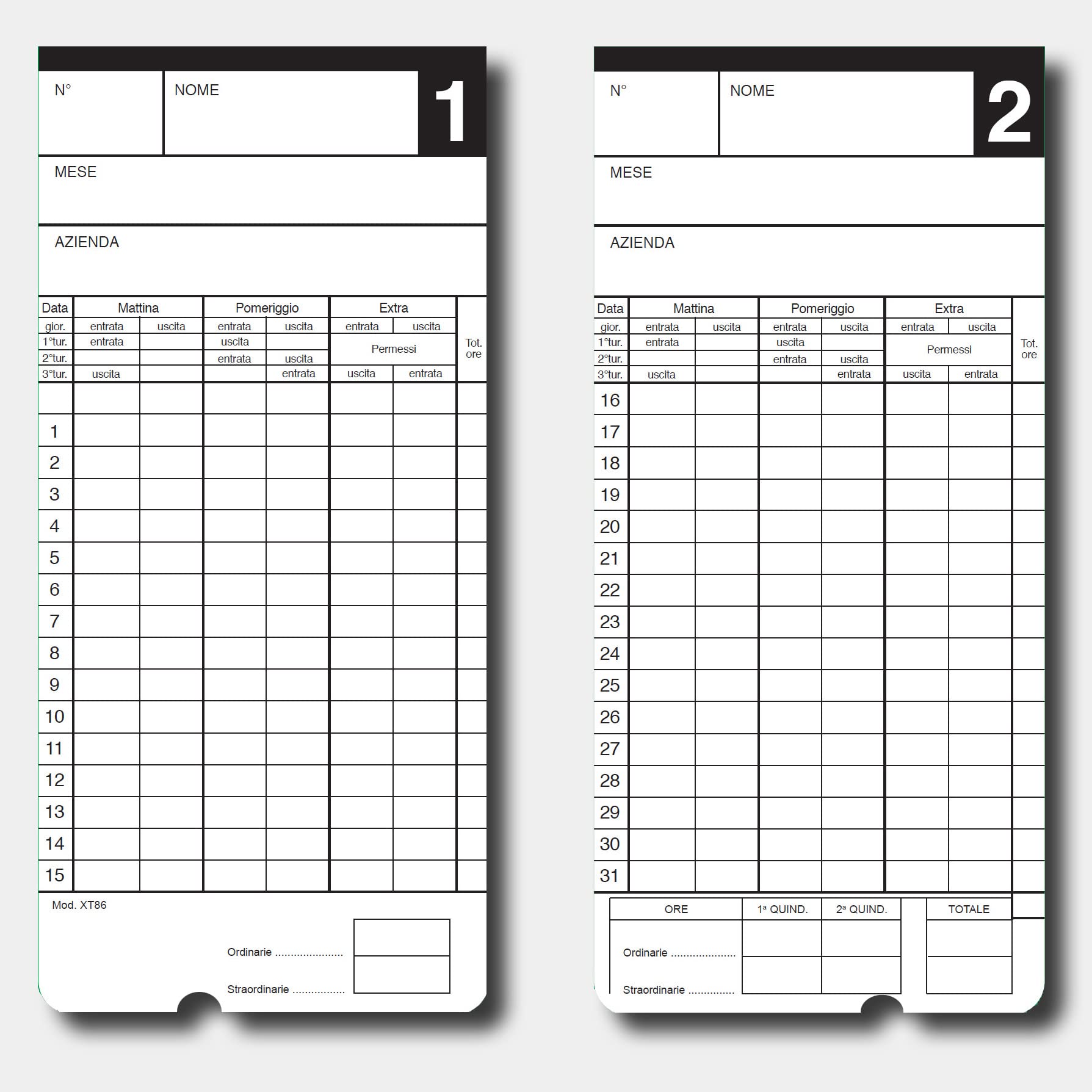 X-TIME SERVICE | 300 Cartellini da Timbrare per l'Orario di Lavoro, Modello XT86 - DX86