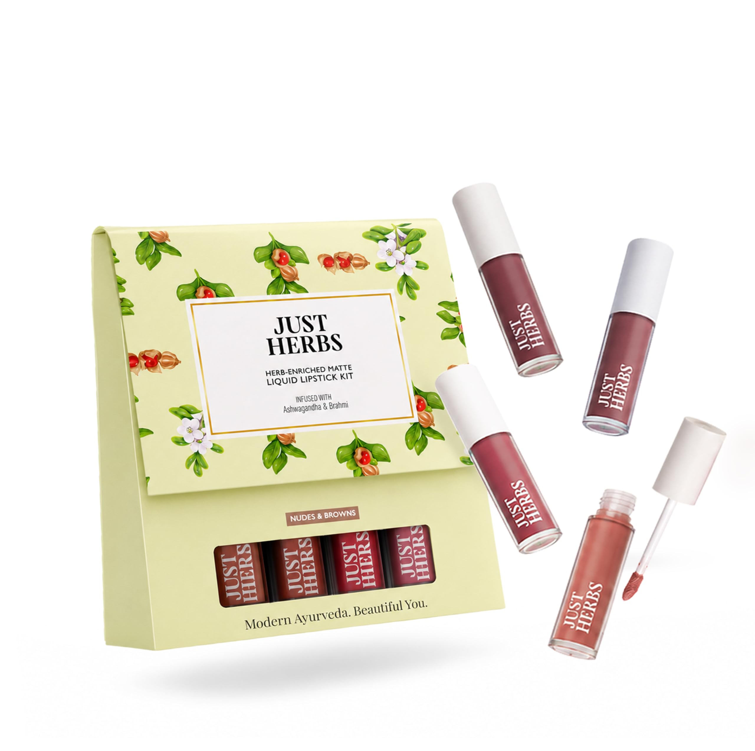 Just Herbs Herb Enriched Matte Liquid Lipstick | Set of 4 | Ayurvedic Lipstick for Women | Hydrating & Lightweight | Long Lasting (Nudes & Browns)-picture-40