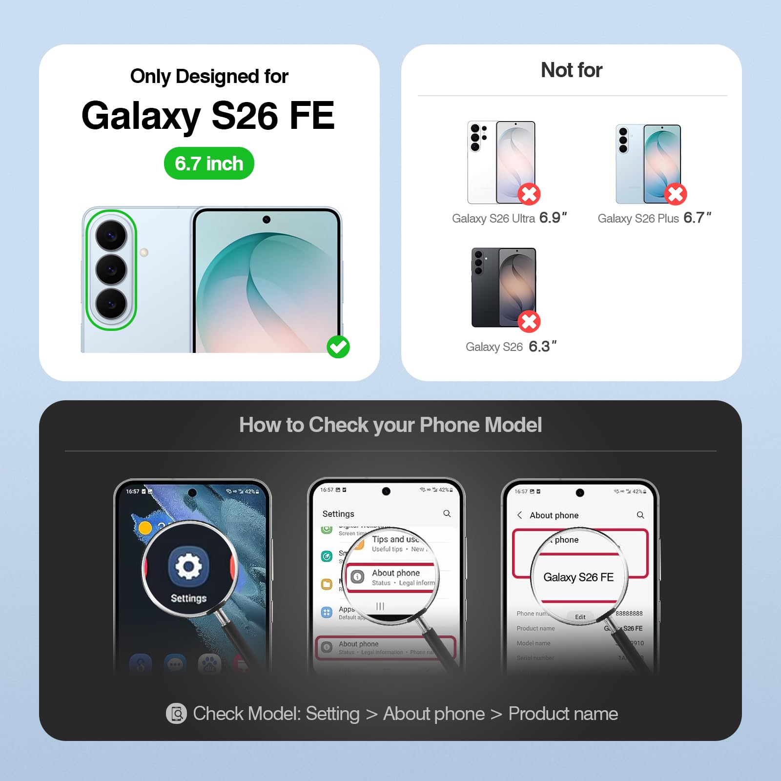 SkyEagle Compatibile Magsafe 2 in 1 staccabile Samsung Galaxy S26 FE custodia a portafoglio porta carte di credito donne uomini, custodia magnetica antiurto in pelle PU con blocco RFID, cavalletto