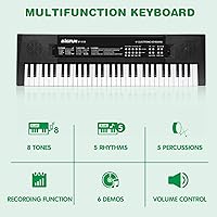 Vista 2 de M SANMERSEN Teclado de música para niños, juguete de piano electrónico portátil de 61 teclas con micrófono, herramienta de enseñanza