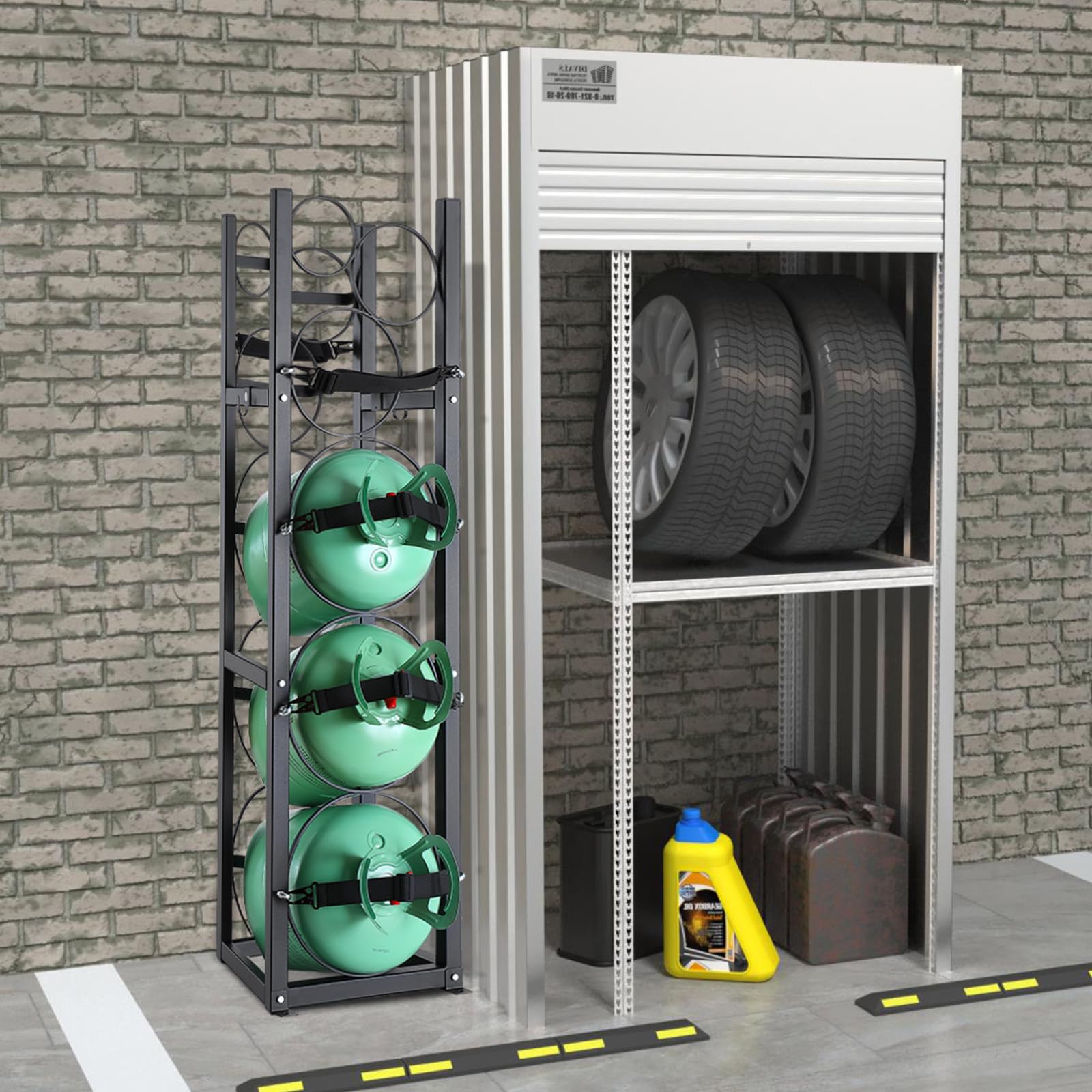 VEVOR Soporte para Tanque de refrigerante con 3 x 30 Libras y 3 Otros Que ahorran Espacio Estante para Tanque de Cilindro 46 x 12 x 11 Pulgadas para Almacenamiento de Gas nitrógeno y oxígeno