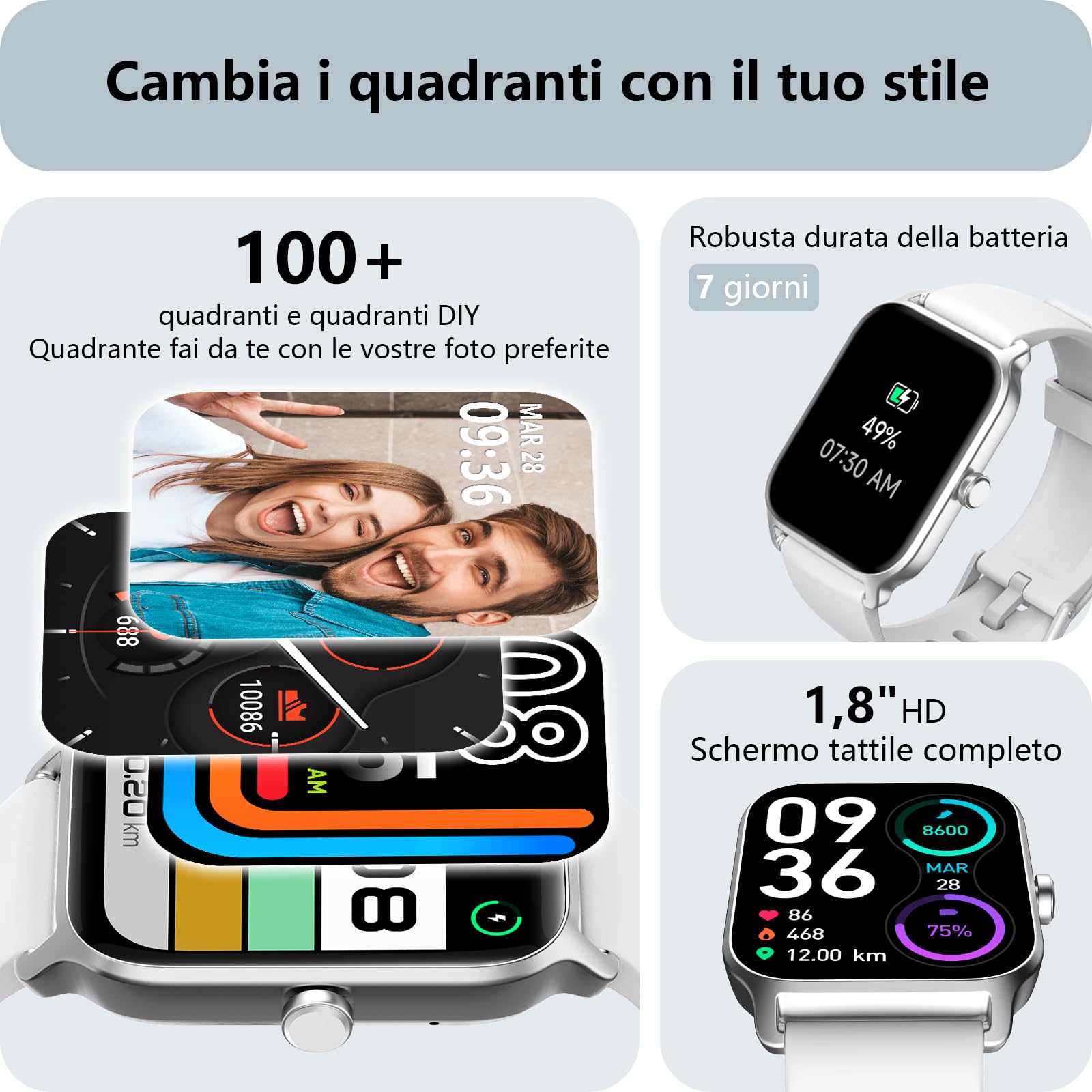 Smartwatch Donna Rispondi/Effettua Chiamate e Alexa, 1.8" Orologio Smartwatch SpO2/Frequenza Cardiaca/Sonno/Stress, Contacalorie/Passi/Distanza, 120 Modalità Sport, Orologio Fitness IP68 Regalo Donna