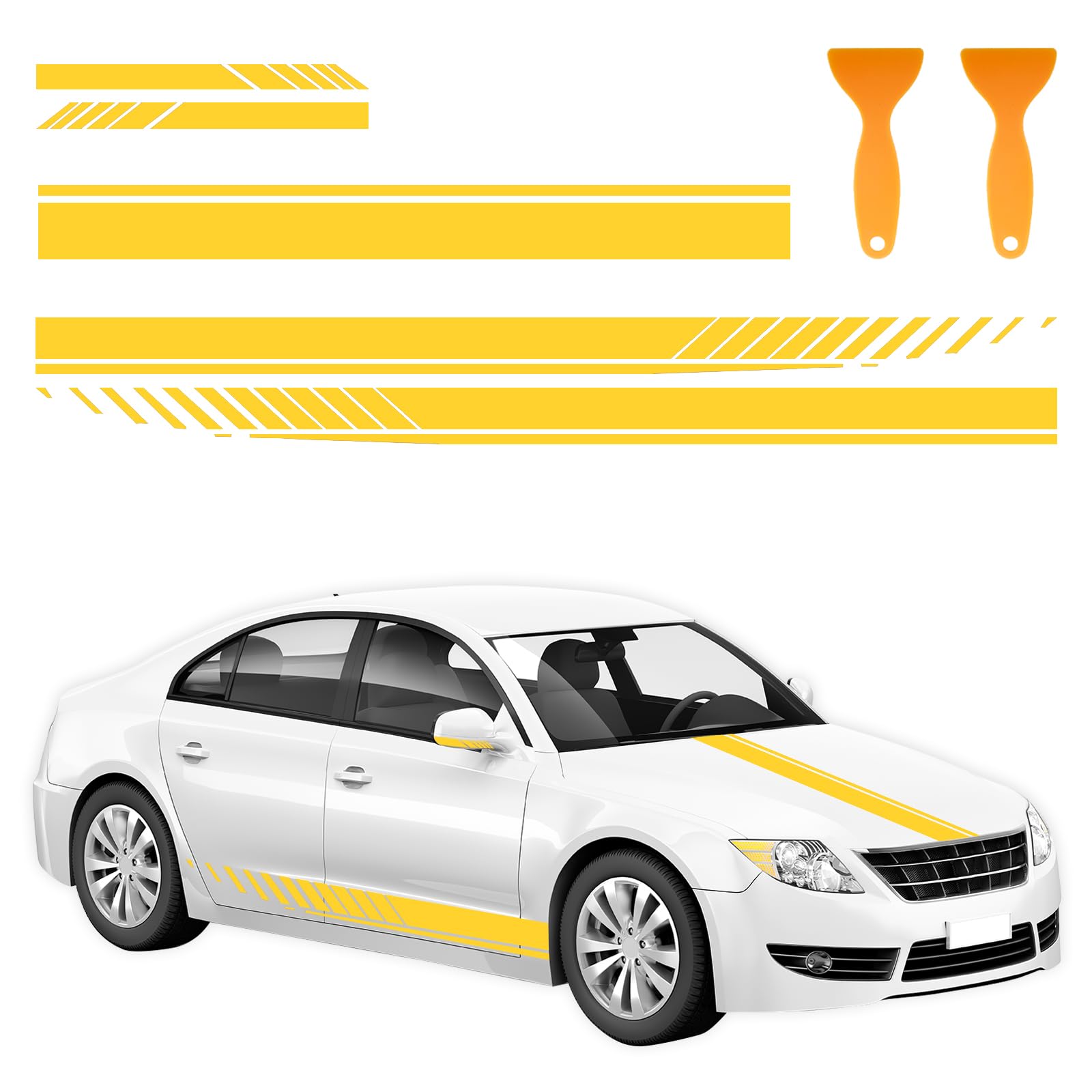Vagcars Yellow 5Pcs Car Hood Stripe Sticker,Racing Decal Stickers For Auto Body Side,Self-Adhesive Car Stickers With Squeegees,Universal Modified Stripe Decal Decoration For Vehicles Skirt Roof Hood Bumper (Yellow)