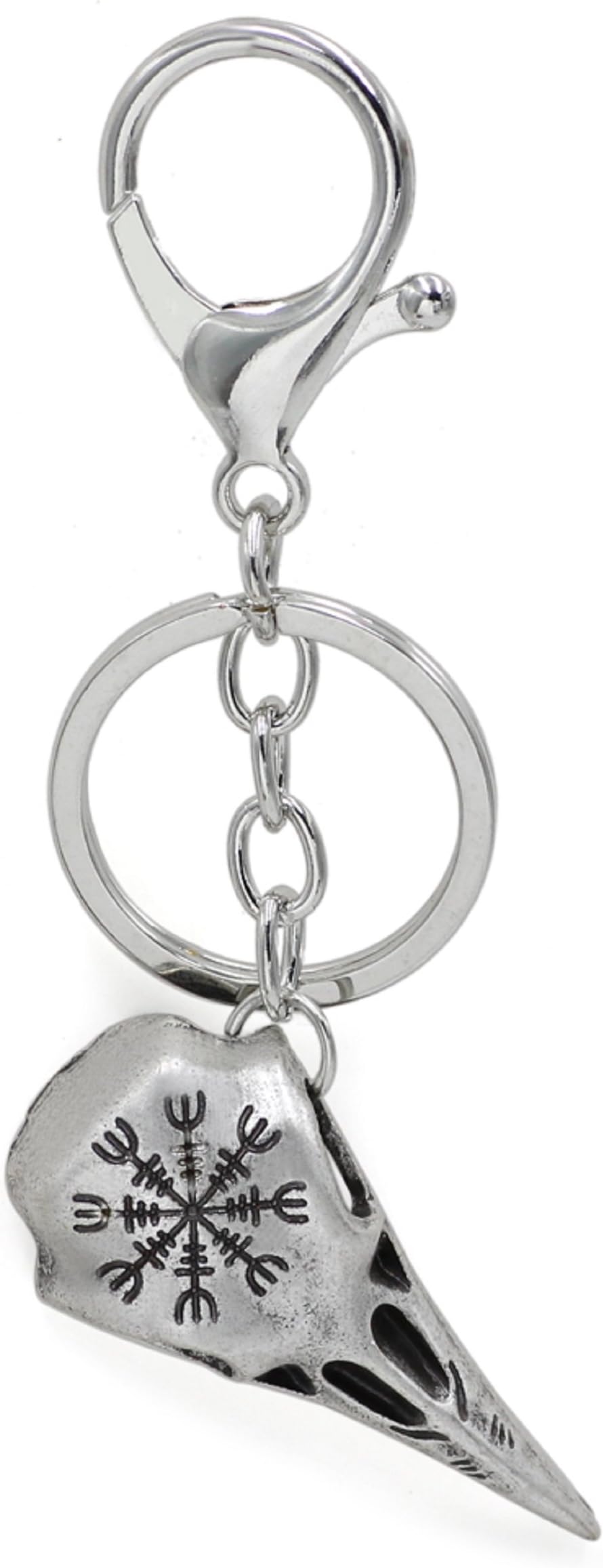 Viking Compass Vegvisier Crow King Helm Of Awe Raven Keyrings Keychains Antique Silver Metal Scandinavian Raven Mjolnir Norse Celtic Nordic Talisman Saxon
