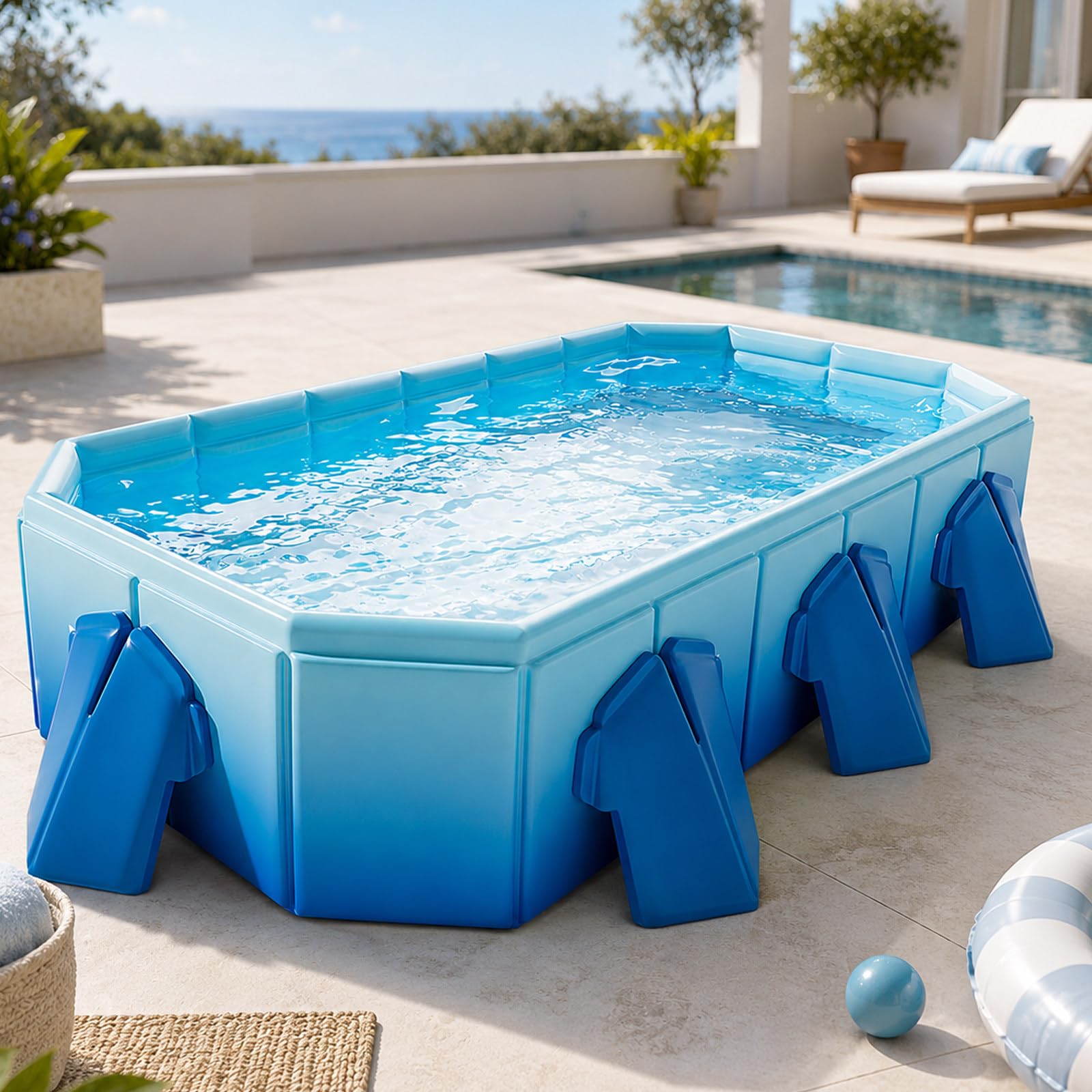 WDDBFL Foldable Above Ground Swimming Pool No air pump needed Blue-1.8m/6ft