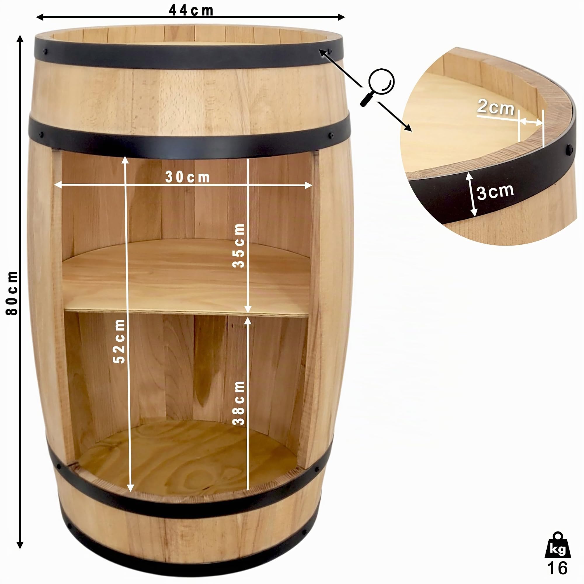 Barril de madera, armario para vino, 81 cm, botellero en forma de barril, armario para bebidas