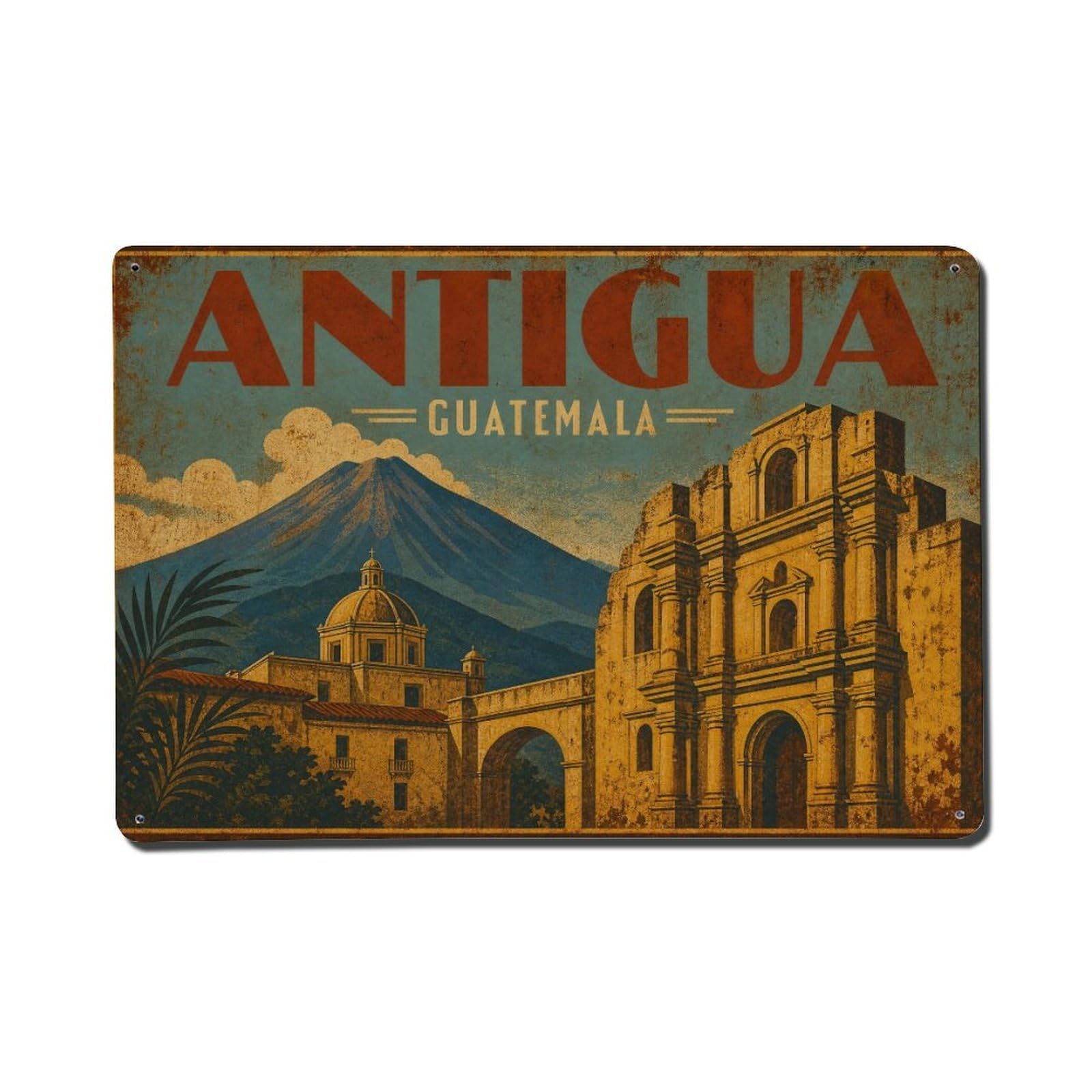 Travel Vintage Guatemala Antigua Metal Tin Sign