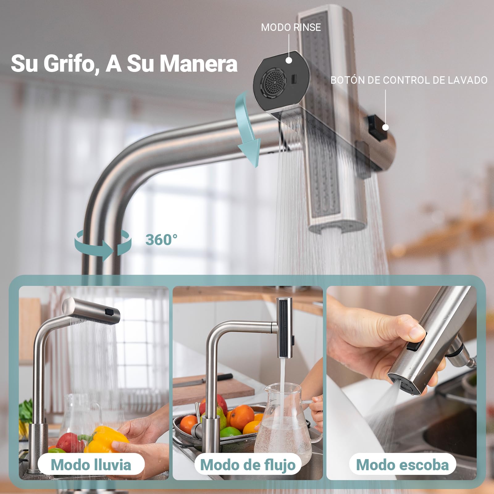 FEELSO Grifos De Cocina, Grifo De Cocina De Agua Con Filtro