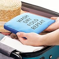 Vista 4 de 2 piezas de bolsa de lavandería de viaje, lavable, para ropa sucia, con cordón y cremallera para maleta, 22 x 18 pulgadas (negro, azul, clásico)