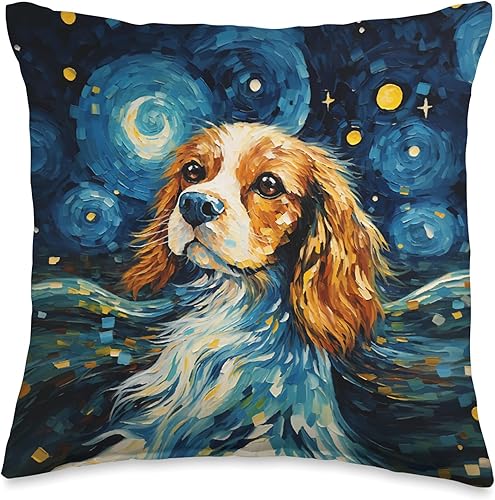 Miniatura 5 de Spaniel Puppy Dogs Starry Night Cocker Spaniel o Cavalier King Charles - Almohada de 18 x 18 pulgadas, multicolor
