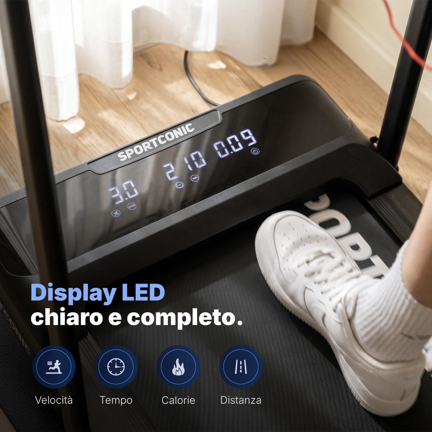 Sportconic Tapis Roulant Elettrico Pieghevole con Inclinazione, Walking Pad Silenzioso Salvaspazio, Tapirulan da Casa per Allenamento Ufficio (Escluso il tappetino protettivo, 1-12 km/h (P106FA))