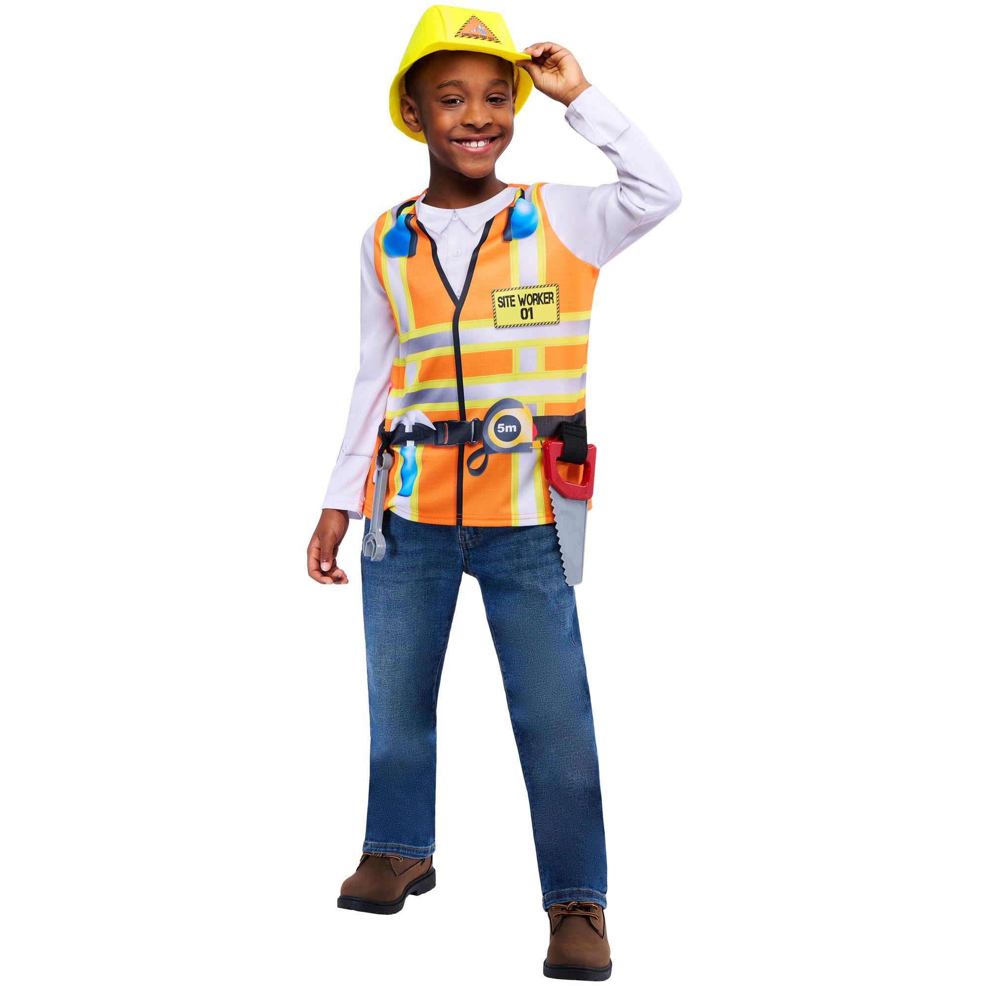 Rubies Official Construction Worker Childrens Costume, Kids Fancy Dress, One Size 5-8 Years