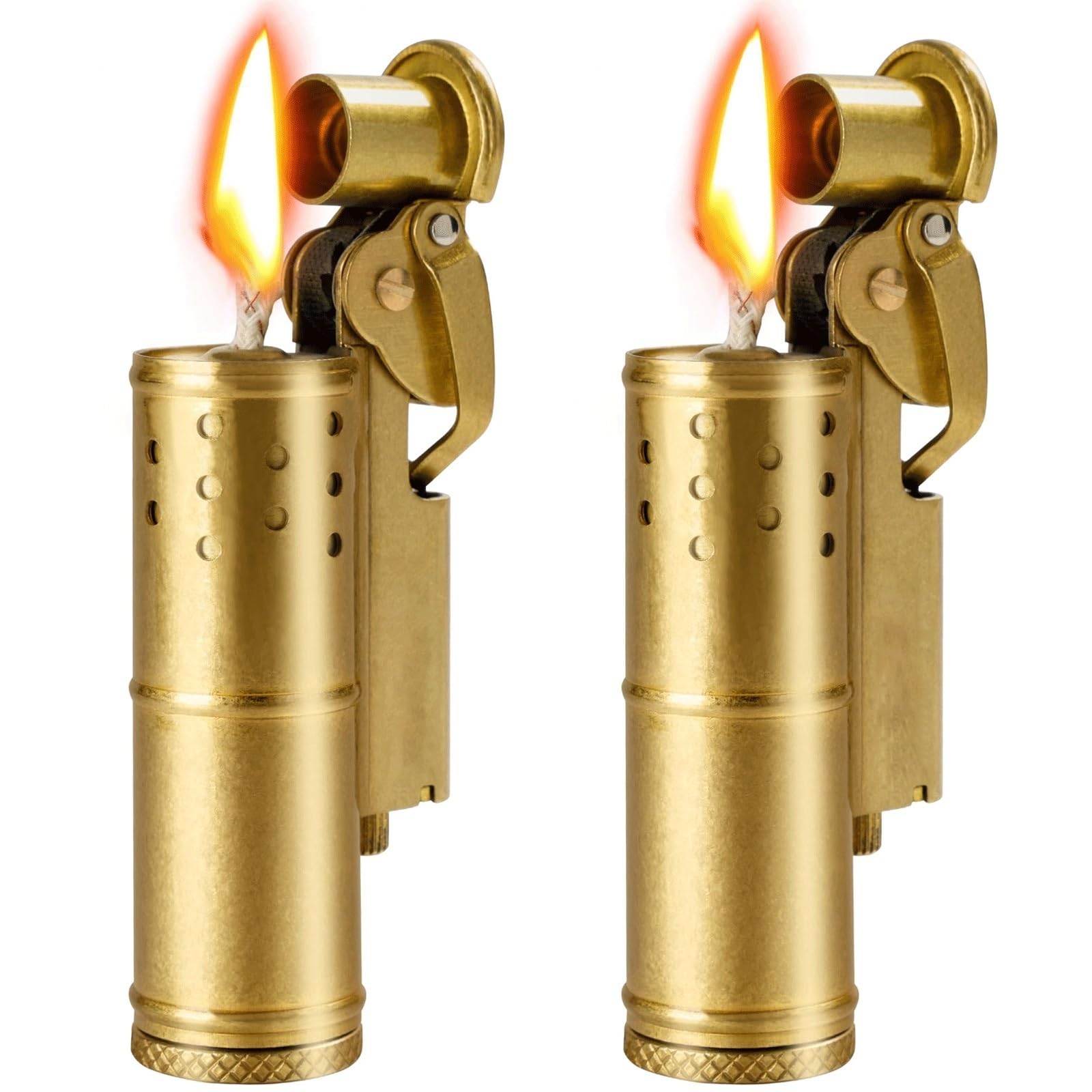 2er-Pack Messing-Vintage-Petroleumfeuerzeug, Grabenfeuerzeug, Winddichte, weiche Flamme, mechanische Schleifscheibenzündung, wiederverwendbar, geeignet for Sammeln/Verschenken(2pc-3)