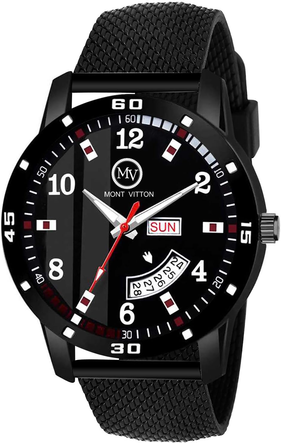MontVitton Analogue Men's Watch (Black Dial Black Colored Strap)
