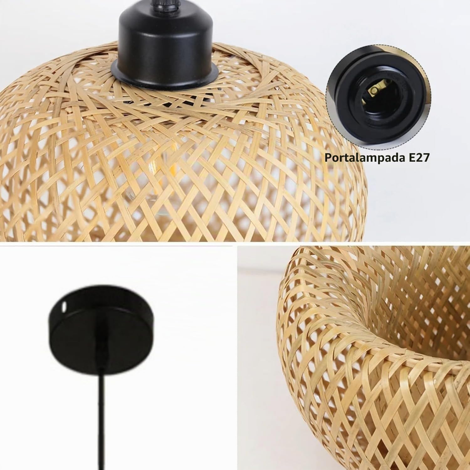 12 "Boho Rattan Lampada a Ciondolo, E27 Hardwired Plafoniera, Illuminazione a Ciondolo Bambù Vimini Lampada a Sospensione Per Cucina Isola Soggiorno Sala da Pranzo