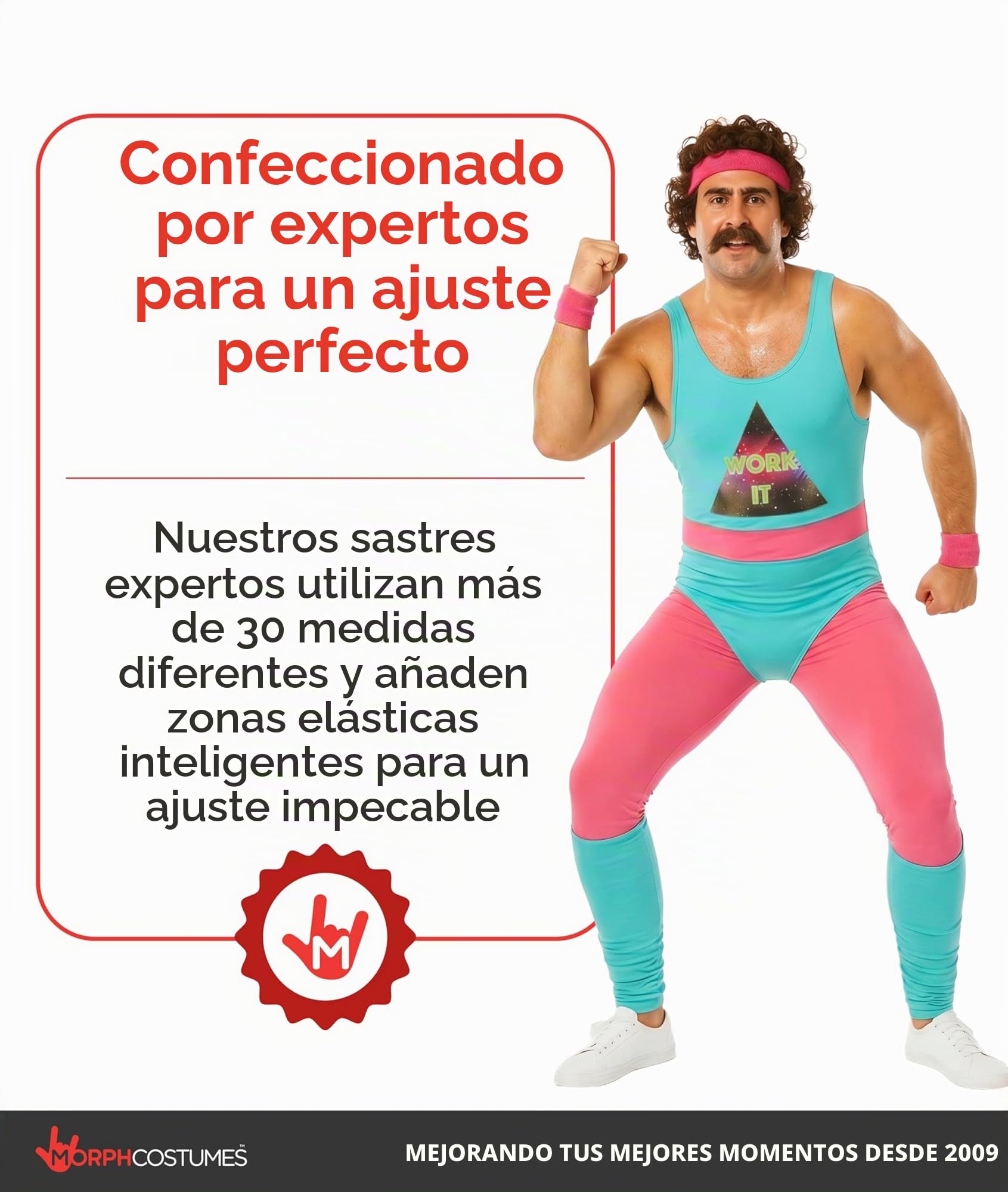 Fun Shack Disfraz Aerobic Años 80 Adulto,Disfraces Años 80 Adulto, Despedida Soltero, Disfraz Hombre Carnaval