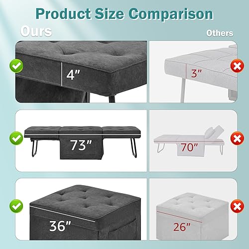 Miniatura 8 de Sofá cama convertible, cama otomana plegable multifunción 4 en 1 con respaldo ajustable, moderna silla extraíble para sala de estar, apartamento,