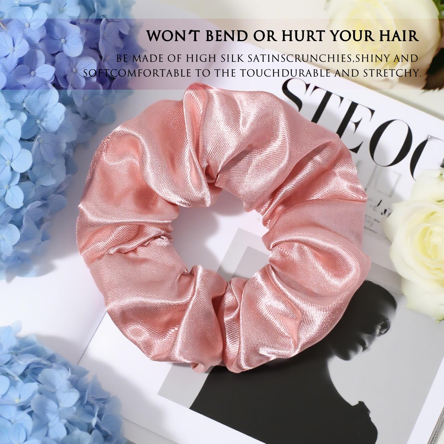 12 Pcs Pink Satin Silk Scrunchies Set Blush Hair Ties Soft Elastic Ponytail Holders Hair Bands for Women Girls Gentle Hair Accessories - Image 4