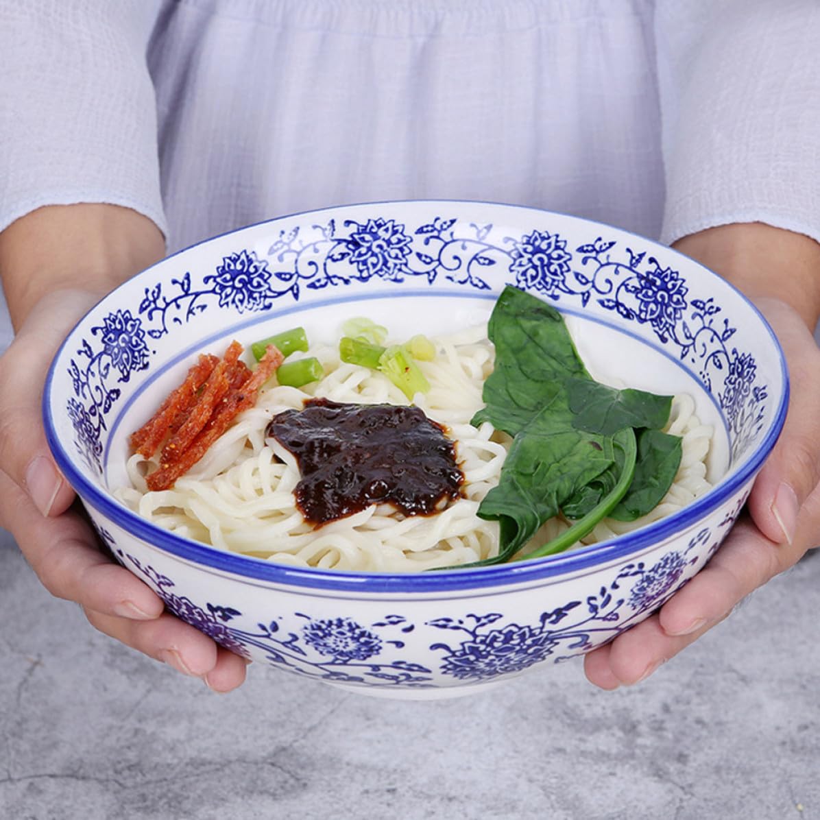 GALPADA 2 Stück Vintage Ramen Schüssel aus Blauer Keramik Große Retro Suppenschüssel für Nudeln und Salat Stilvolle Keramik Nudelschale für Zuhause