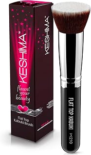 Keshima Flat Top Kabuki Foundation Brush - Premium Synthetic for Liquid, Cream, Powder - Streak-Free Buffing & Blending, 1.2" Diameter, 51K+ 4.6 Star Reviews