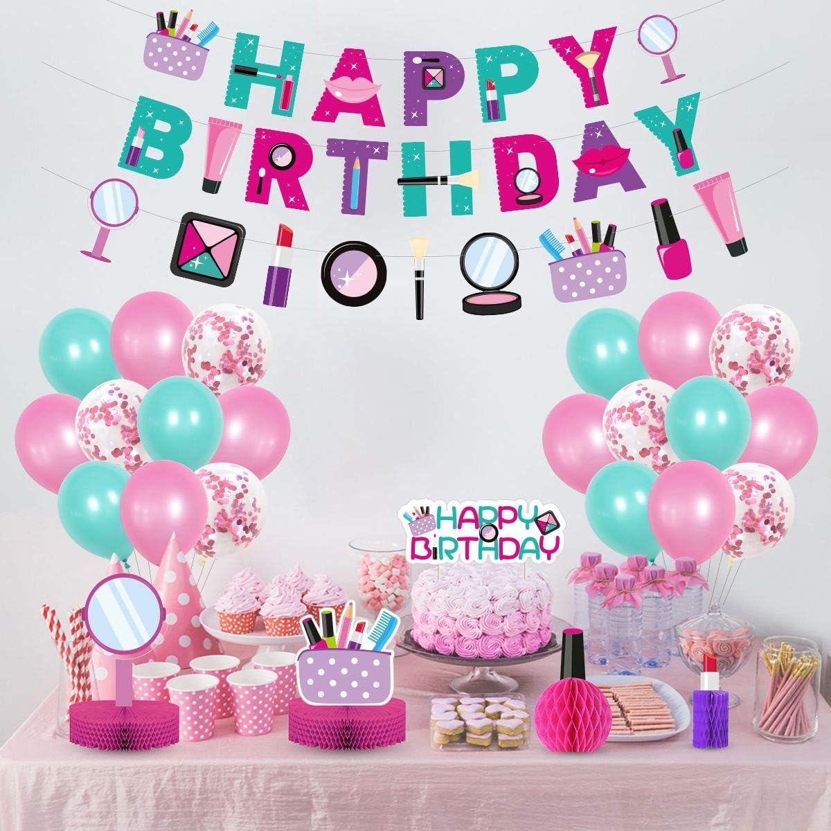 Spa Party Decorations Set,Spa Party Balloons,Make Up Happy Birthday Banner,Spa Make……
