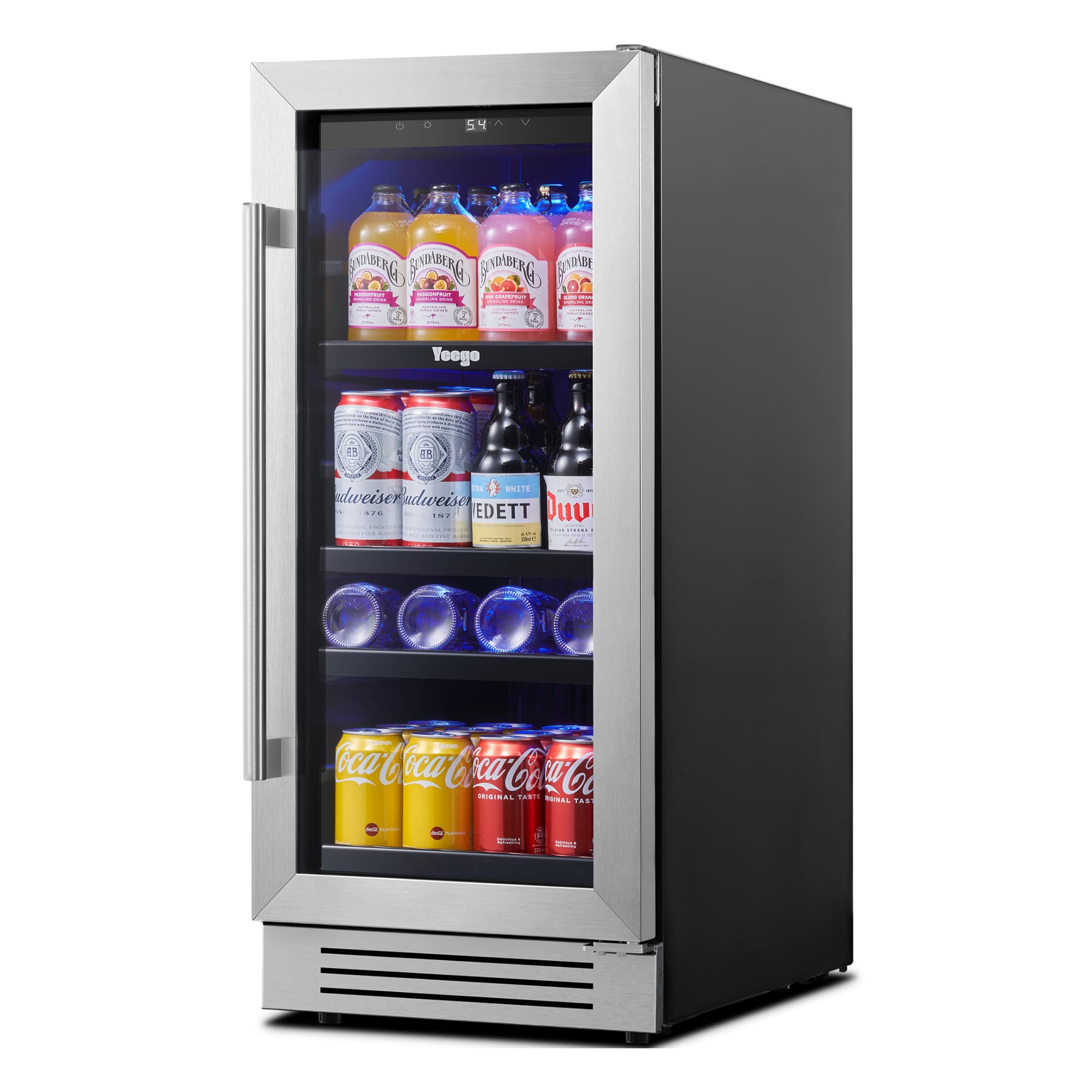 Yeego Beverage Refrigerator Cooler - 15 inch 100 Cans Mini Fridge with Glass Door, 34-54 ℉ Drink Cooler, Built-in or Freestanding for Wine Beer Soda Bar Office Home Dorm | Fridge.com