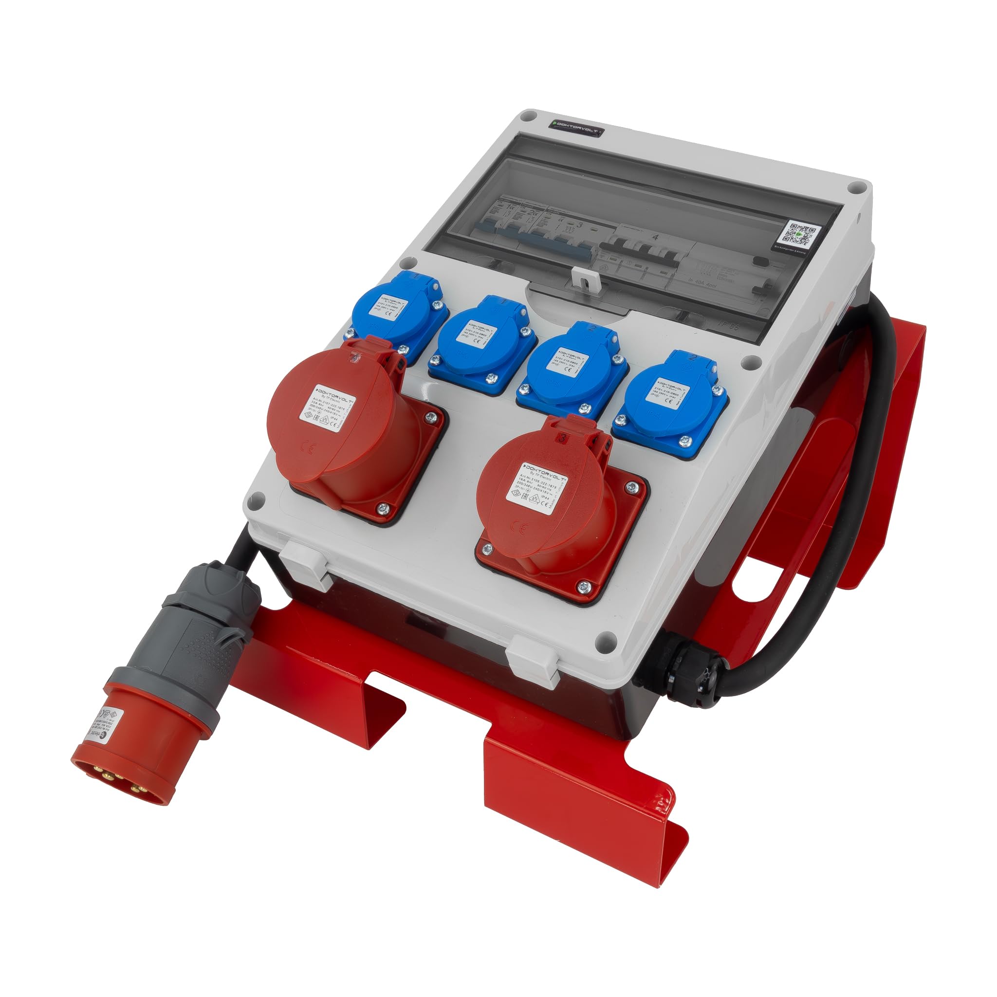 Baustromverteiler mit Ständer und Kabel FI-Schalter SET-S/FI 32A 16A CEE-Steckdose 4x230V Schuko-Steckdose Stromverteiler Doktorvolt